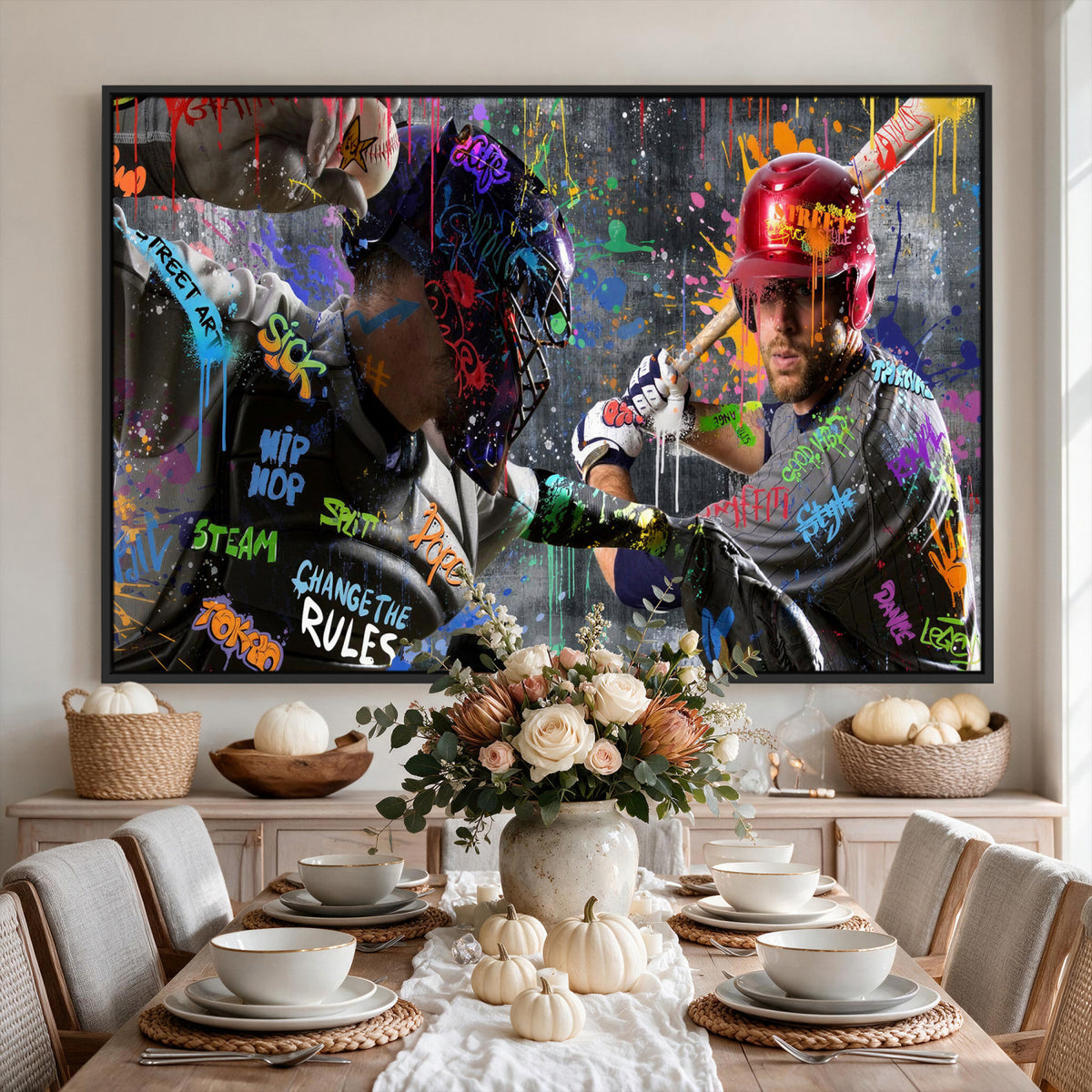 19634994-MGV-CV-36X24 - Graffiti Baseball Player Street Art Wall Art Canvas Print