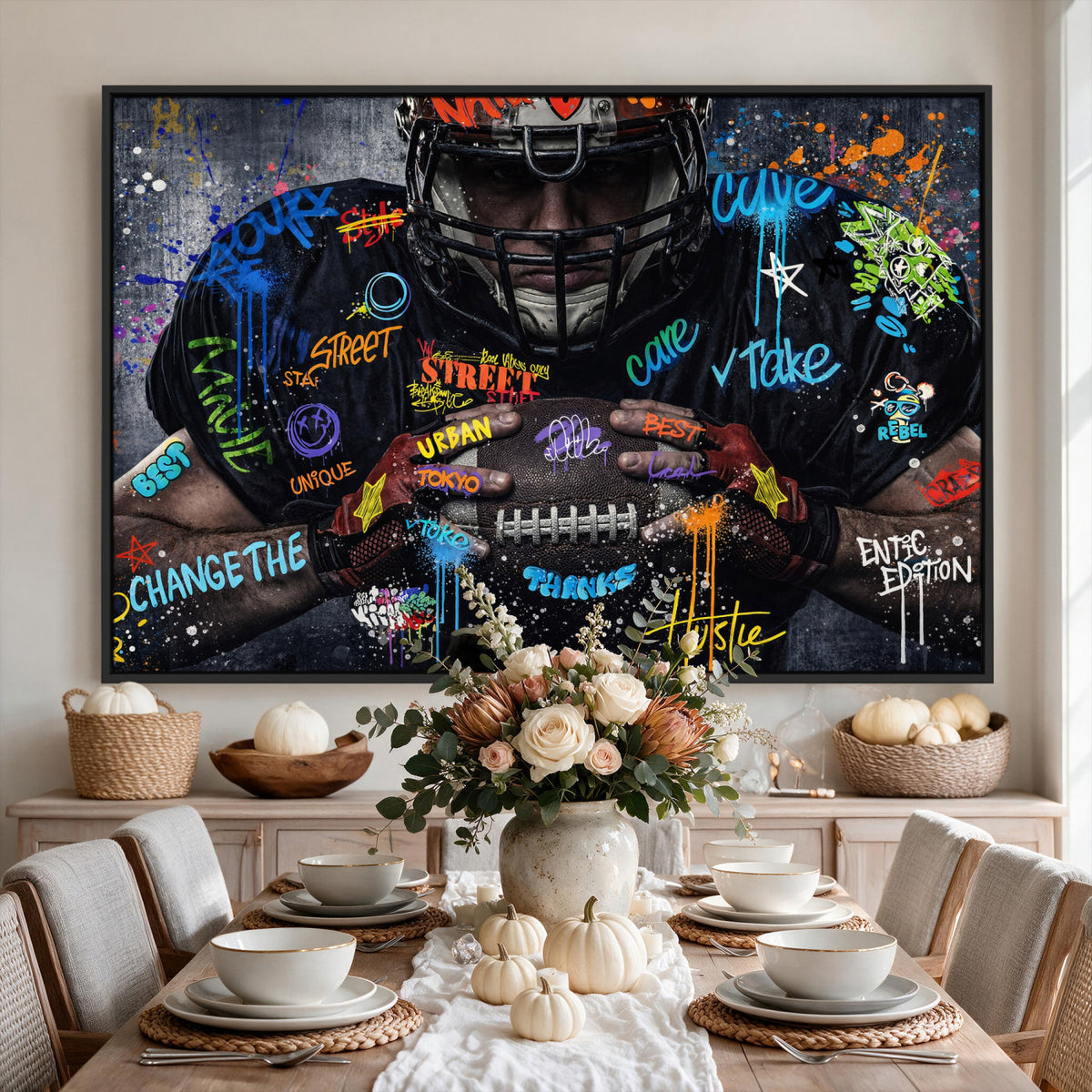 55267256-MGV-CV-36X24 - Graffiti American Football Player Street Art Wall Art Canvas Print