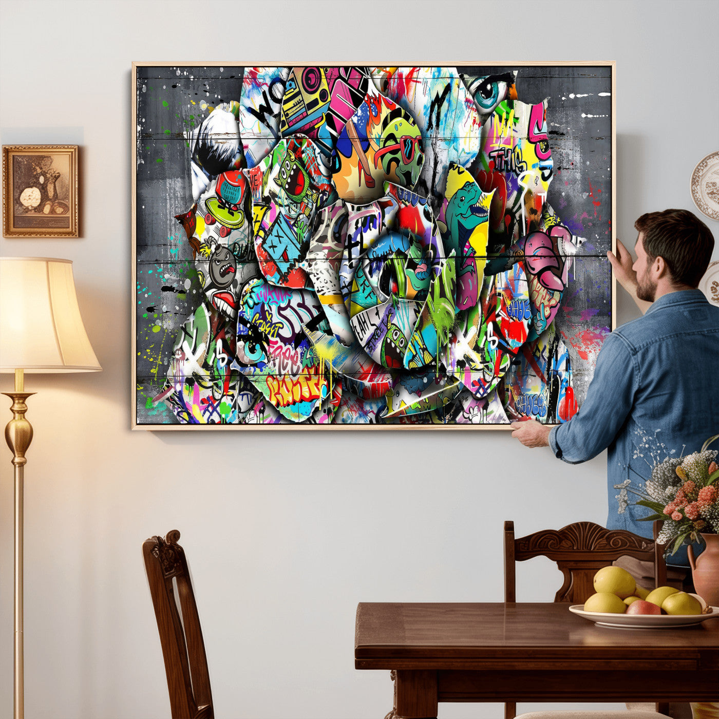 77553344-MGV-CV-36X24 - Abstract Graffiti Collage Street Art Wall Art Canvas Print, Colorful Urban Pop Art Canvas Print, Modern Graffiti Patchwork Contemporary Art Printing