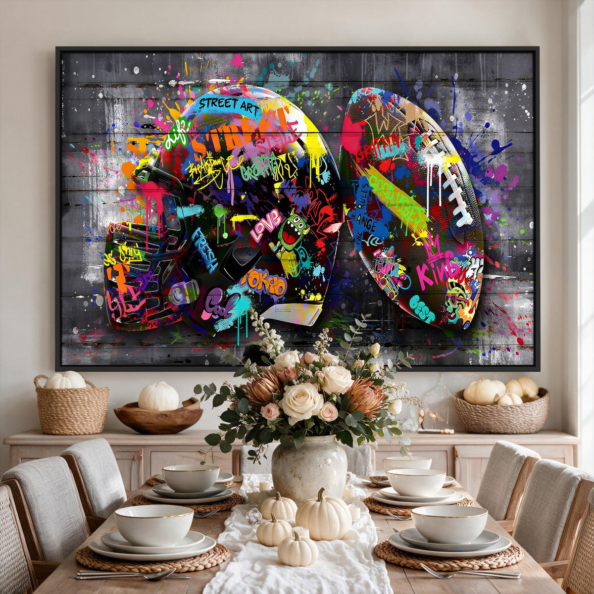 80540773-MGV-CV-36X24 - Graffiti American Football Helmet Street Art Wall Art Canvas Print