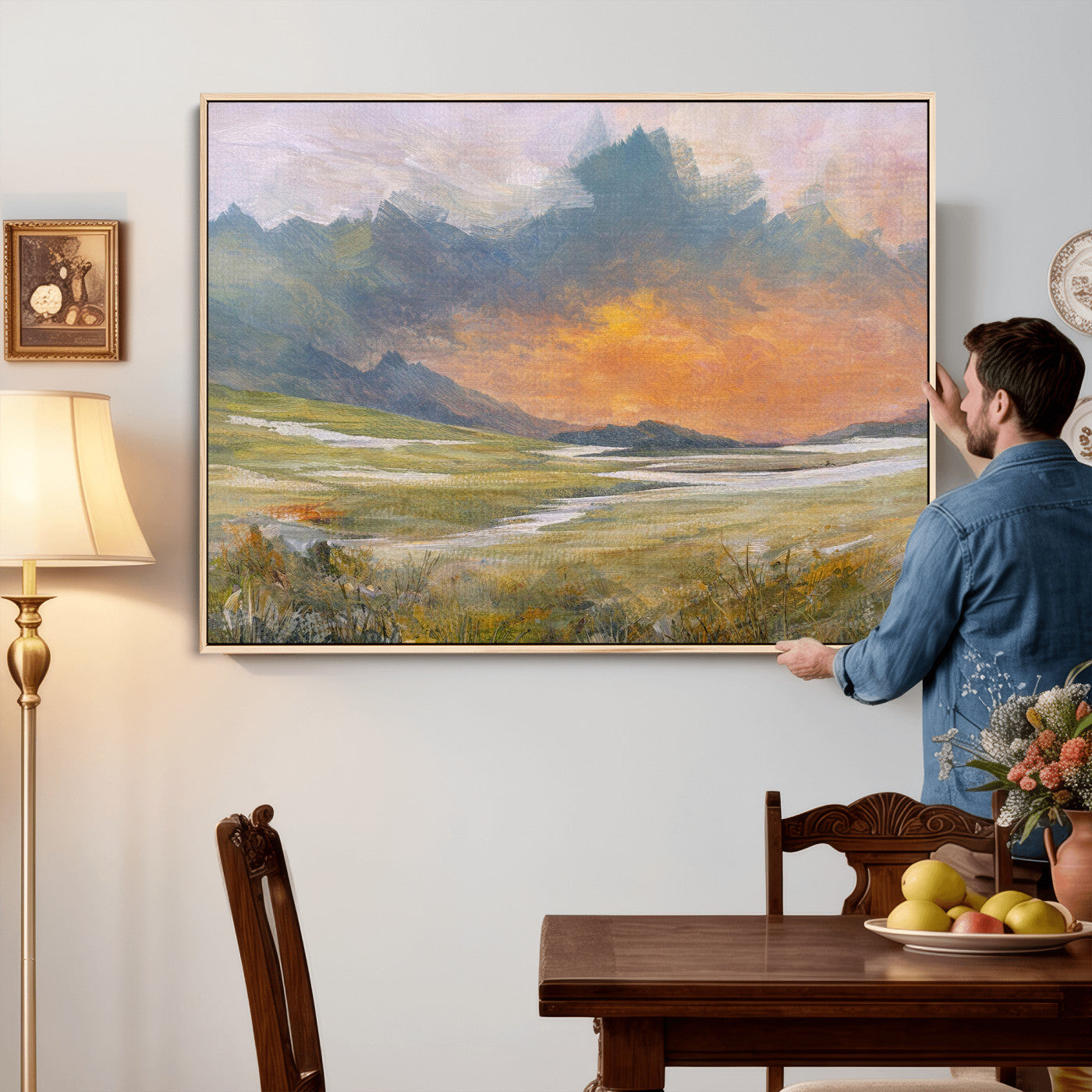 39892091-MGV-CV-36X24 - Mountain Sunset Wall Art Canvas Print Vintage Landscape Panorama Rustic Nature Decor