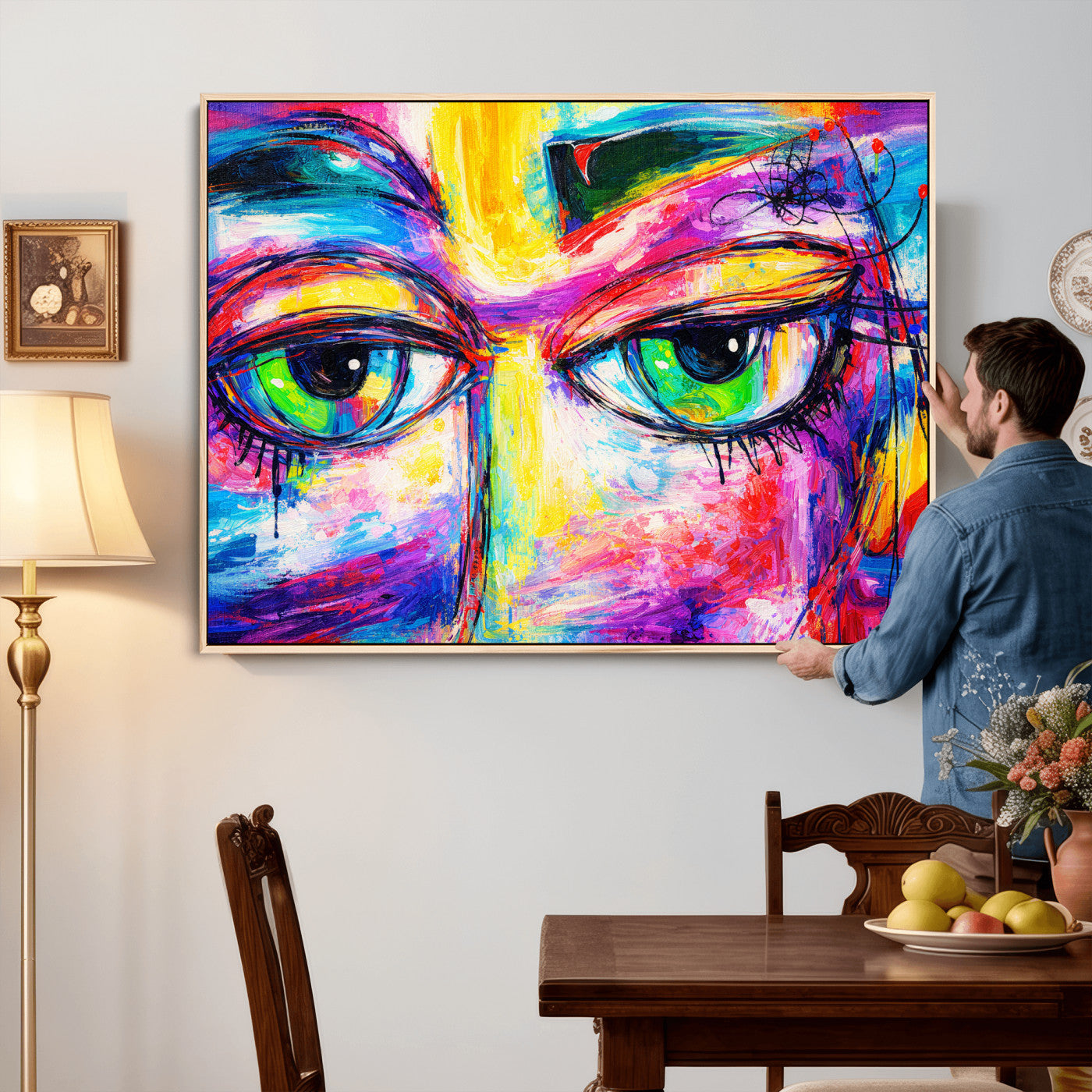 99390655-MGV-CV-36X24 - Colorful Abstract Face Wall Art Canvas Print – Modern Pop Art Portrait Artwork for Contemporary Living Room Decor