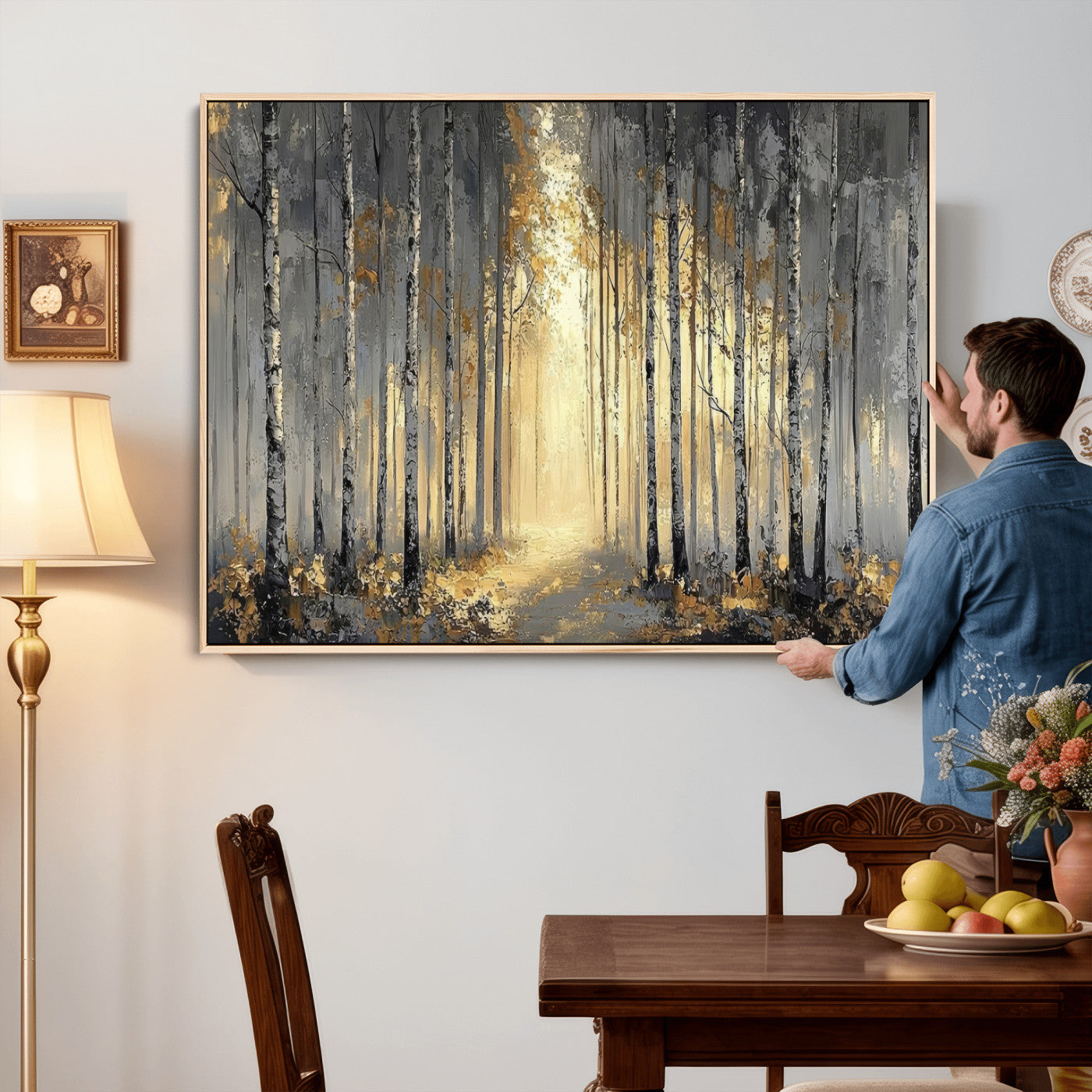 41017042-MGV-CV-36X24 - Abstract Birch Forest Wall Art Canvas Print – Modern Neutral Woodland Landscape Artwork for Living Room Decor