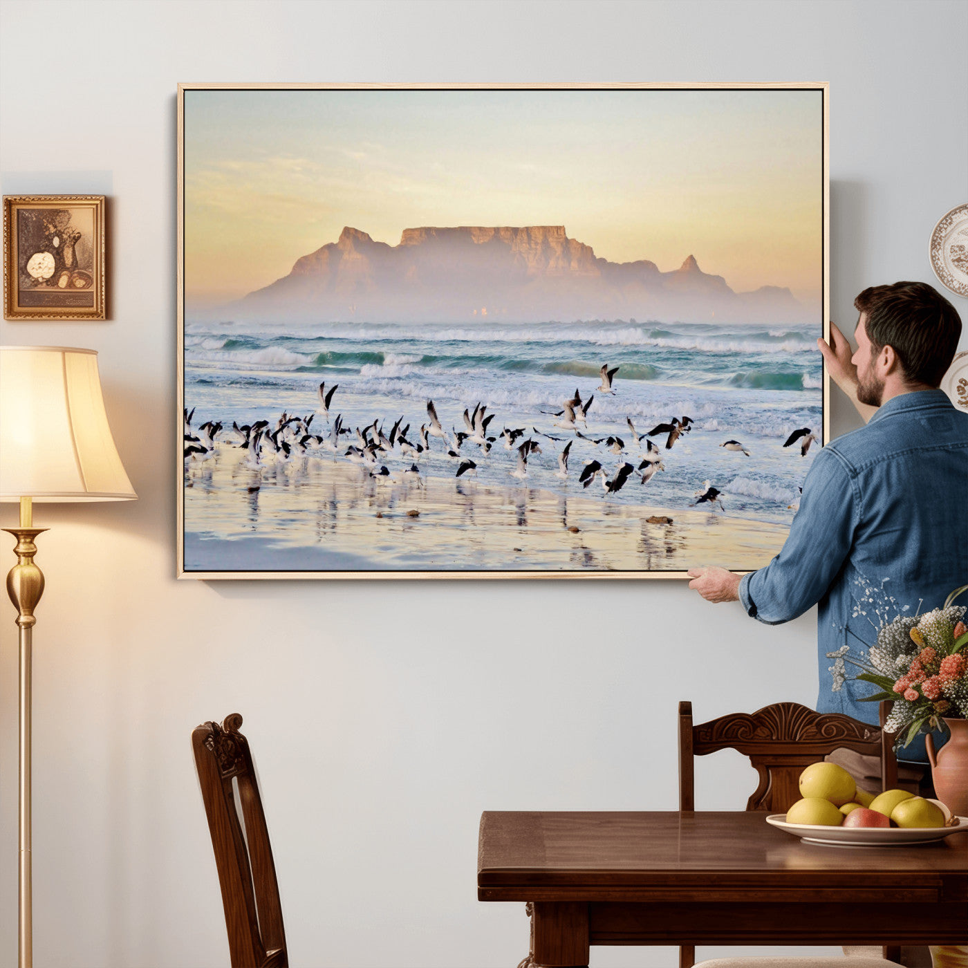 78989362-MGV-CV-36X24 - Seagulls Over Ocean Wall Art Canvas Print – Coastal Beach Landscape Artwork for Living Room Decor