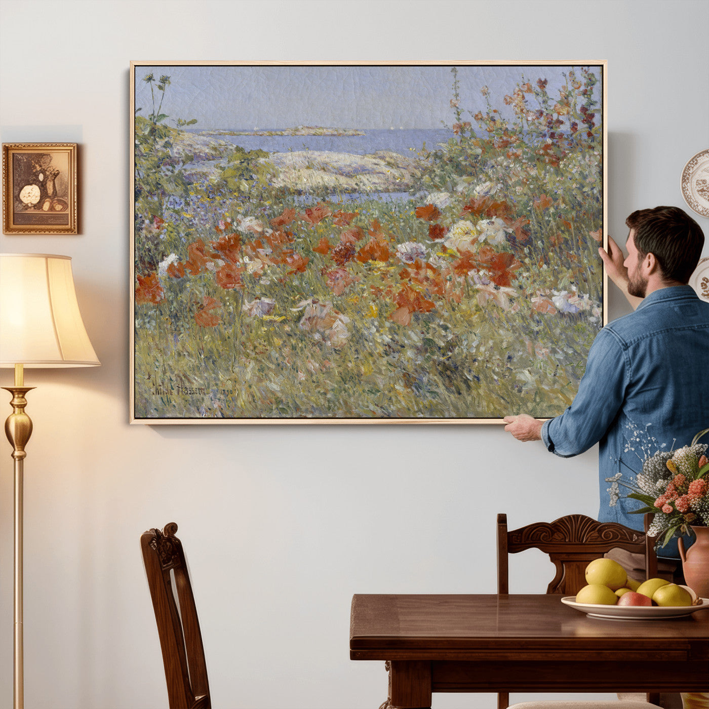 54770907-MGV-CV-36X24 - Childe Hassam Celia Thaxter Garden Canvas — 1890 American Impressionist Poppy Floral Print | Isles of Shoals Coastal Art | Classic Gift