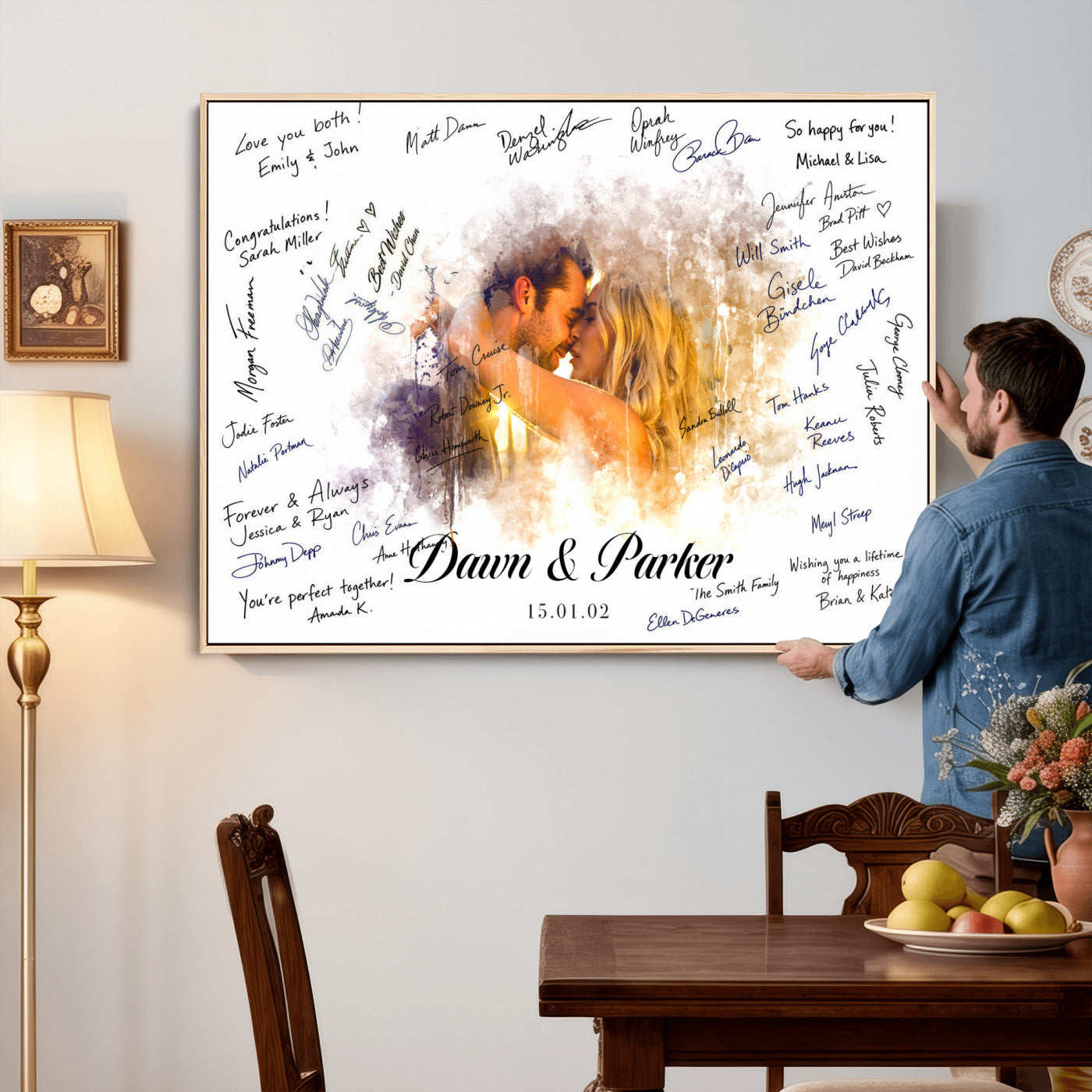 74713307-MGV-CV-36X24 - Wedding Guest Book Alternative Wall Art Canvas Print, Personalized Wedding Signature Poster, Custom Couple Photo Guestbook Canvas, Bridal Shower Reception Decor