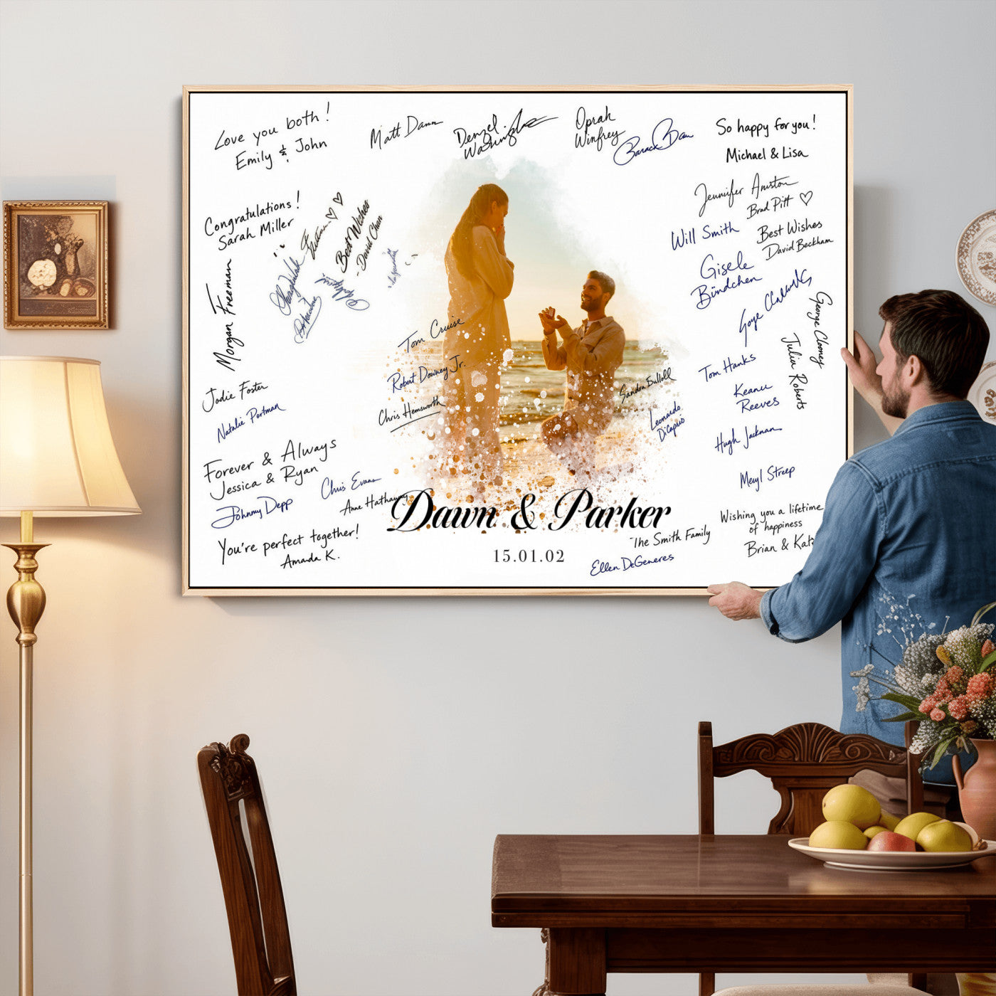 75692697-MGV-CV-36X24 - Wedding Guest Book Alternative Wall Art Canvas Print, Personalized Wedding Signature Poster, Custom Couple Photo Guestbook Canvas, Bridal Shower Reception Decor
