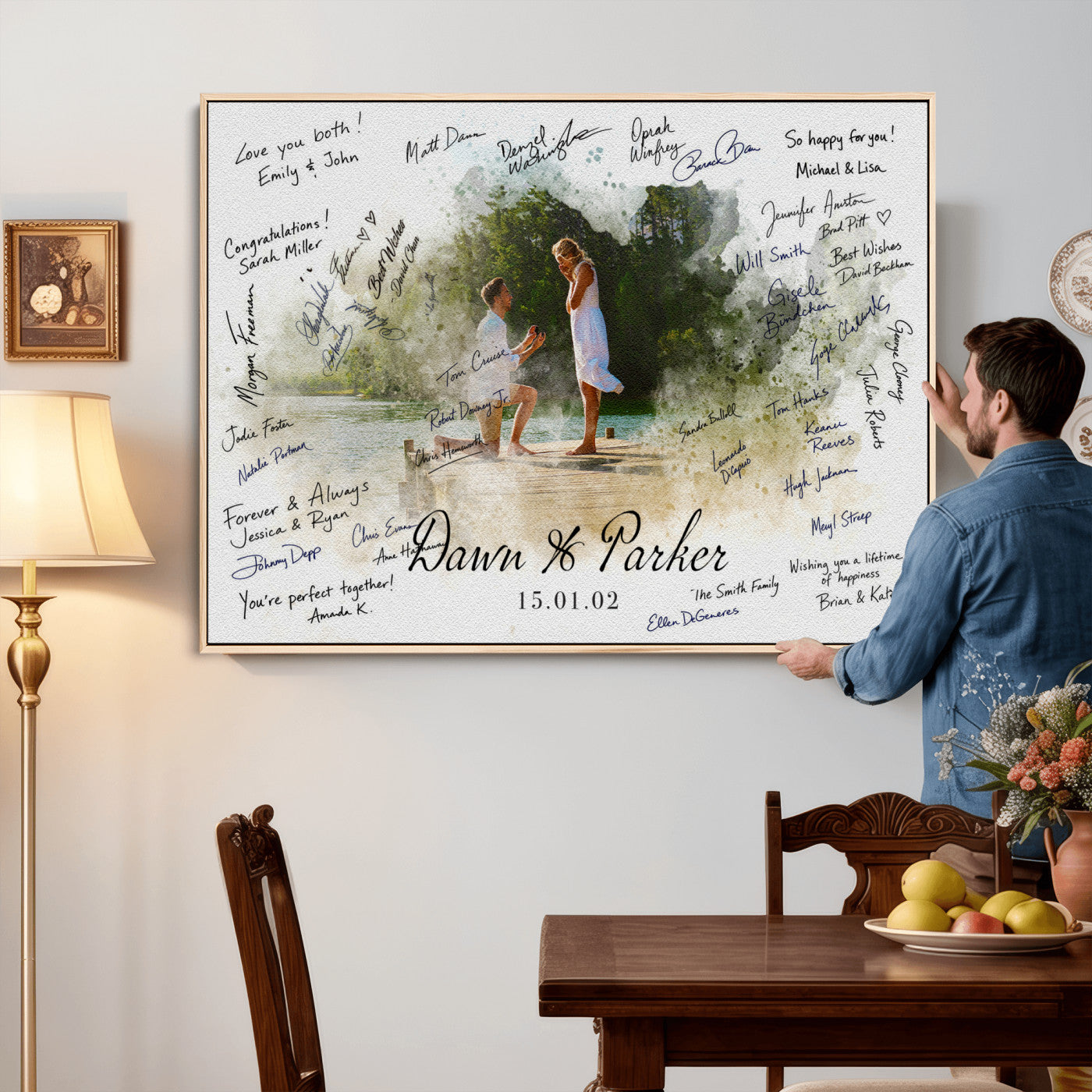 14326128-MGV-CV-36X24 - Wedding Guest Book Alternative Wall Art Canvas Print, Personalized Wedding Signature Poster, Custom Couple Photo Guestbook Canvas, Bridal Shower Reception Decor