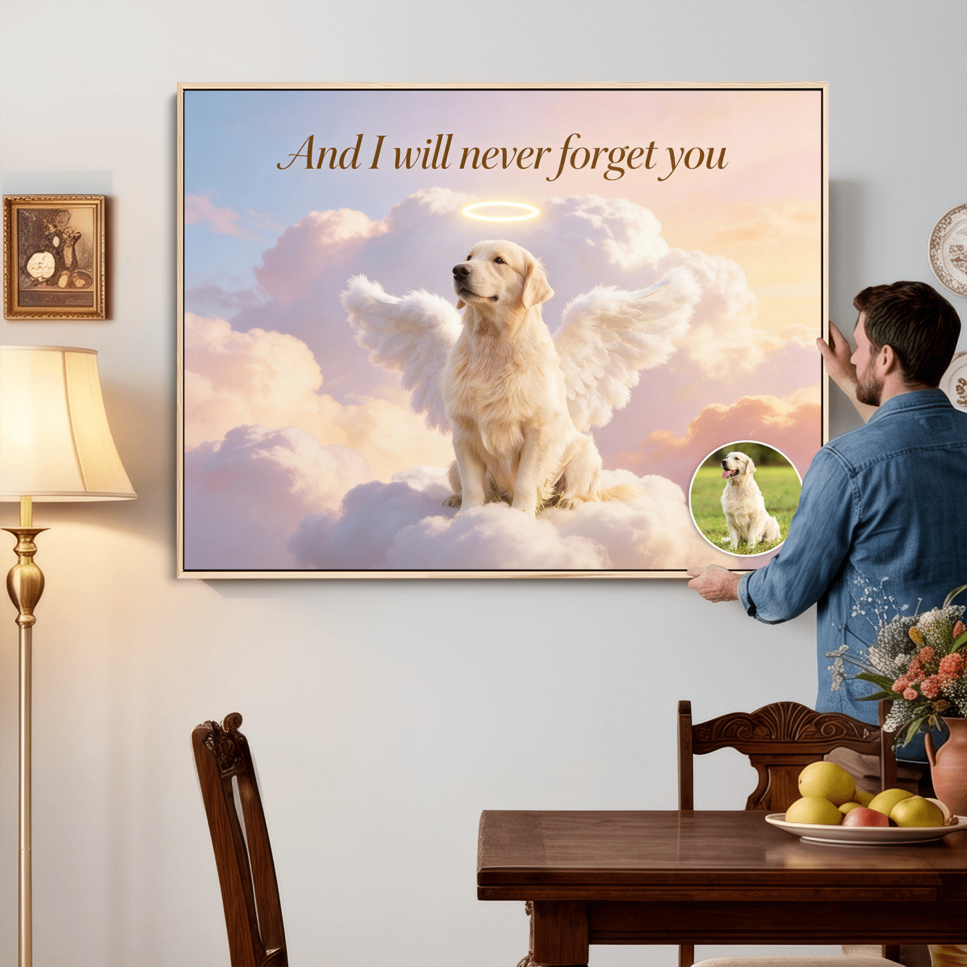 70743146-MGV-CV-36X24 - Pet Memorial Wall Art Canvas Print, Custom Dog Memorial Portrait, Personalized Angel Pet Loss Gift, Angel Wings Puppy Print