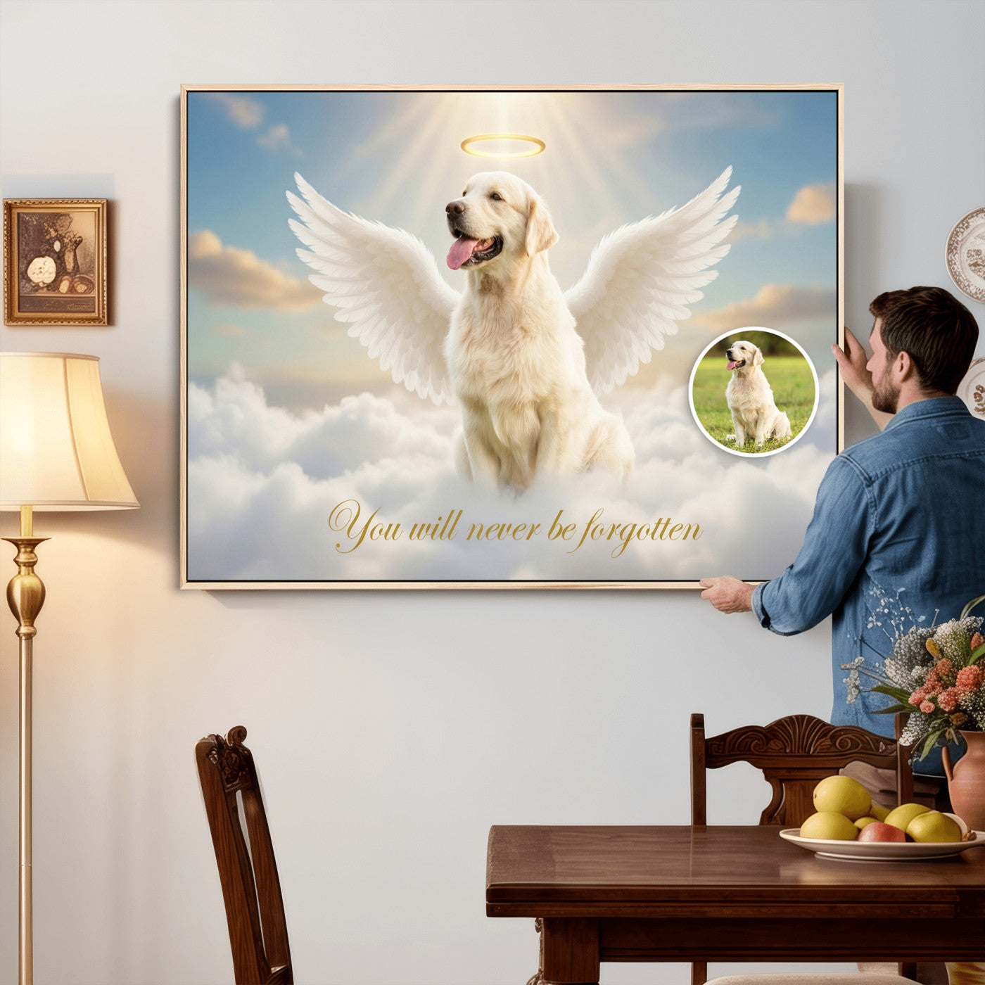 59821082-MGV-CV-36X24 - Pet Memorial Wall Art Canvas Print, Custom Dog Memorial Portrait, Personalized Angel Pet Loss Gift, Angel Wings Puppy Print