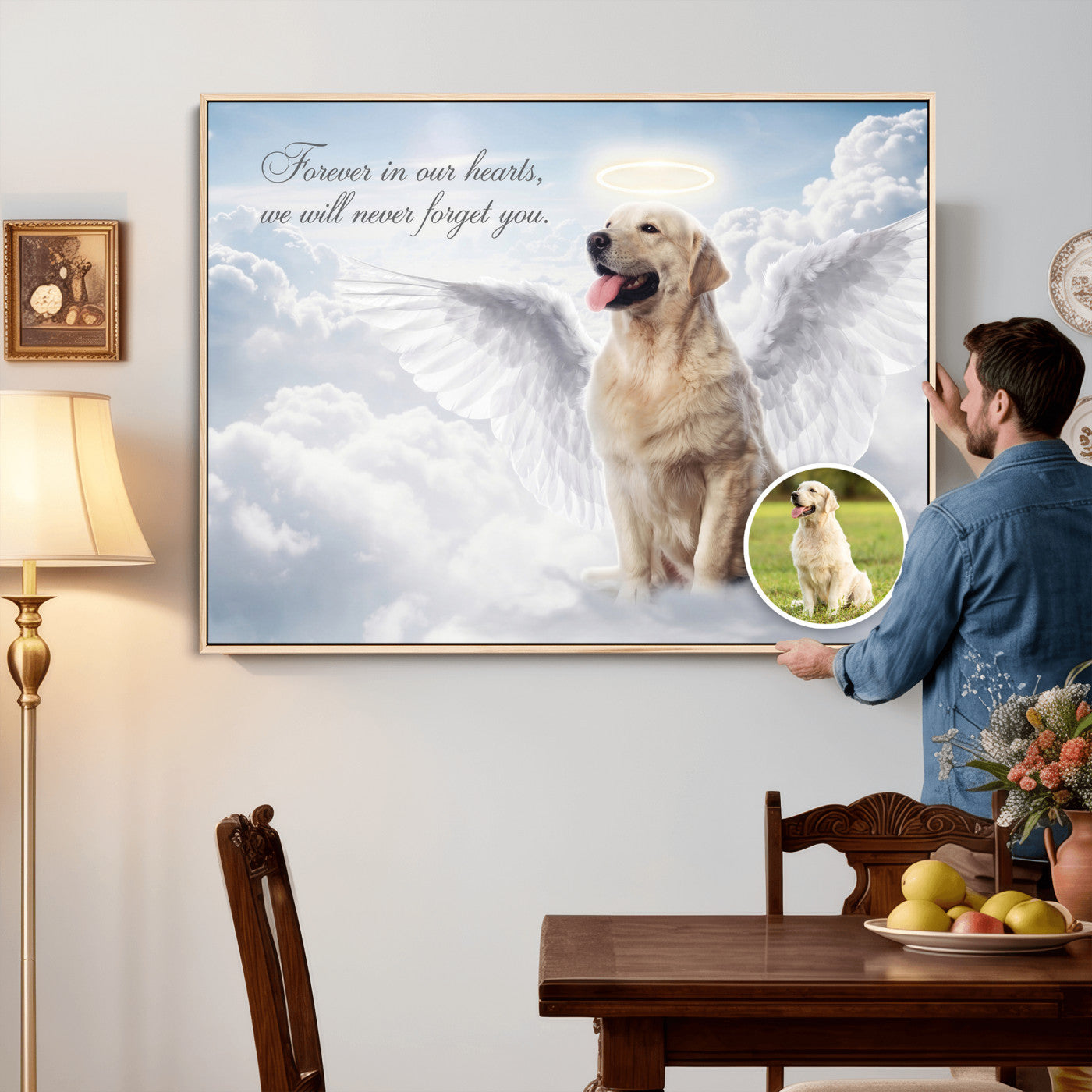 62795455-MGV-CV-36X24 - Pet Memorial Wall Art Canvas Print, Custom Dog Memorial Portrait, Personalized Angel Pet Loss Gift, Angel Wings Puppy Print