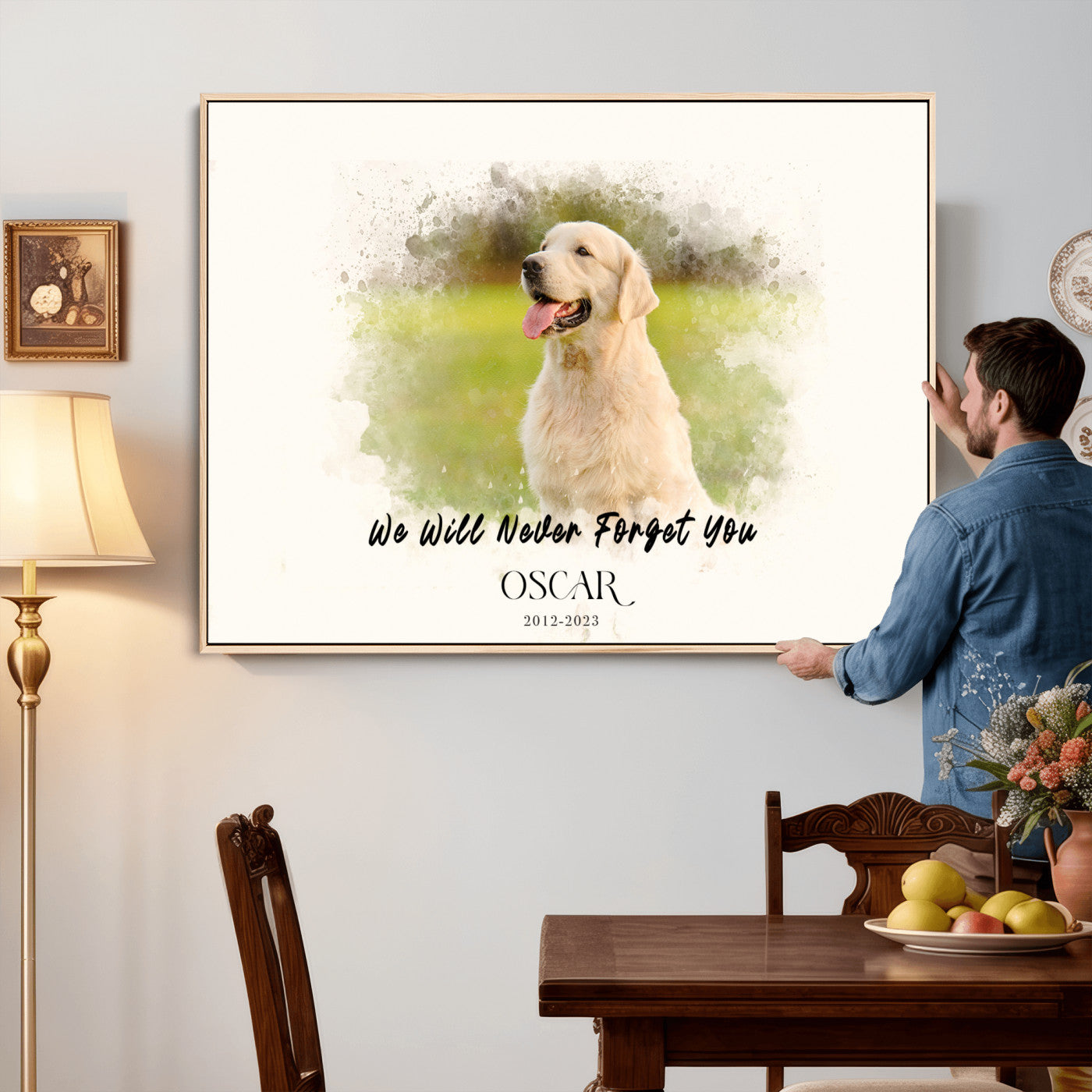 78367466-MGV-CV-36X24 - Pet Memorial Wall Art Canvas Print, Custom Dog Memorial Portrait, Personalized Angel Pet Loss Gift, Angel Wings Puppy Print