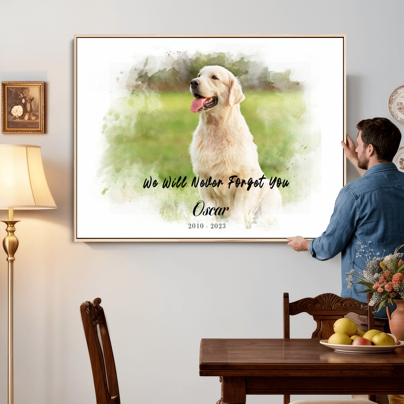 38460512-MGV-CV-36X24 - Pet Memorial Wall Art Canvas Print, Custom Dog Memorial Portrait, Personalized Angel Pet Loss Gift, Angel Wings Puppy Print