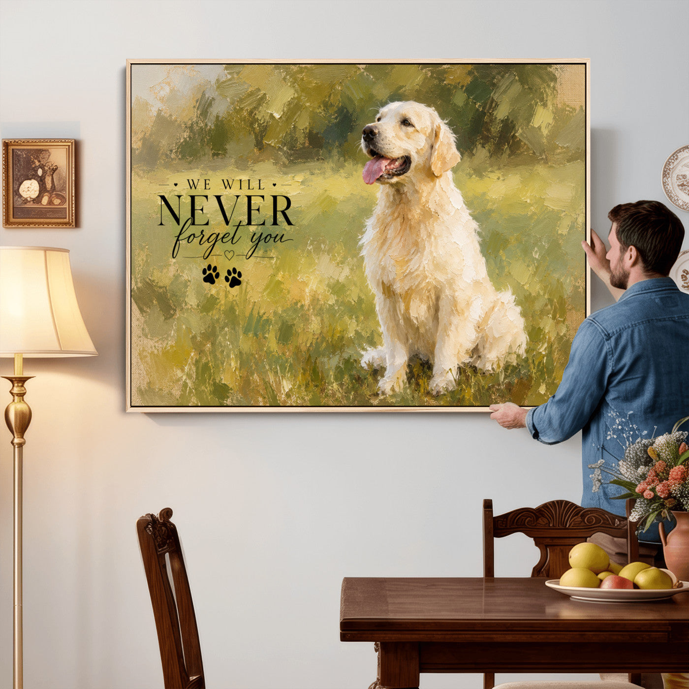 38460512P1-MGV-CV-36X24 - Oil Paint Style Pet Memorial Wall Art Canvas Print, Custom Dog Memorial Portrait, Personalized Angel Pet Loss Gift, Angel Wings Puppy Print