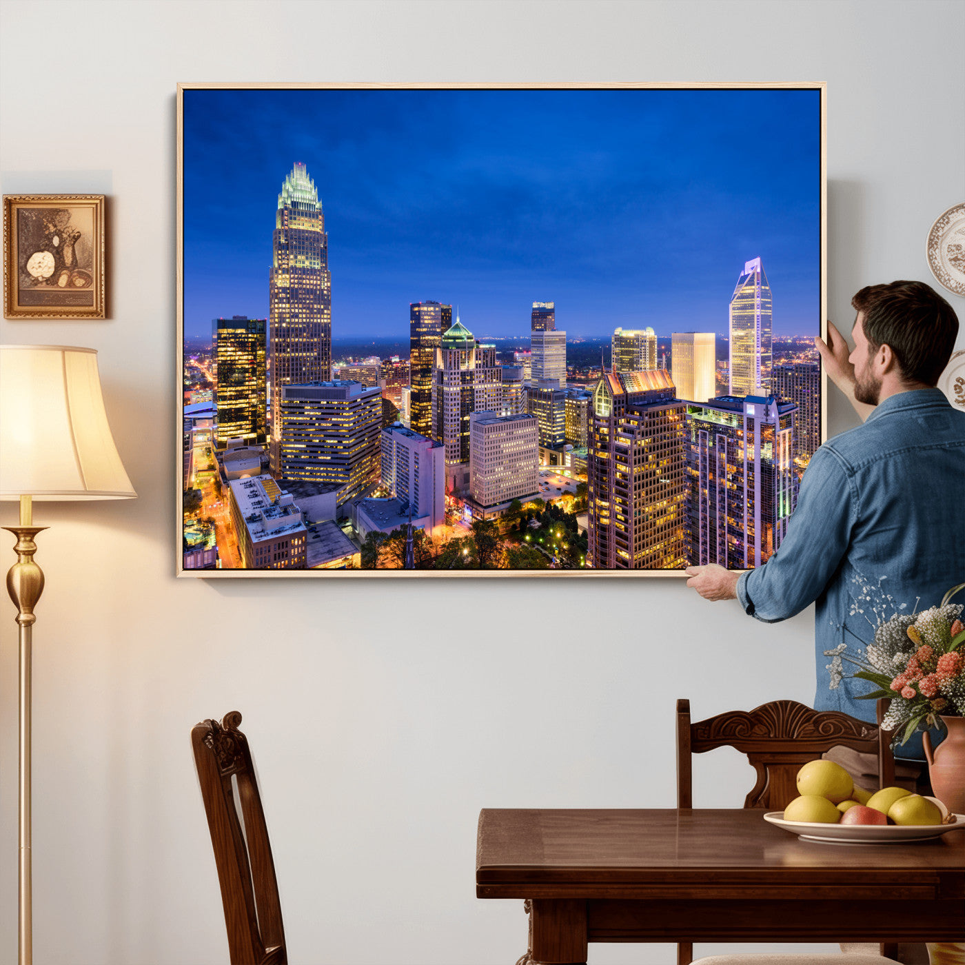 74382190-MGV-CV-36X24 - Charlotte Skyline Canvas Wall Art Print – North Carolina Cityscape Photography Print