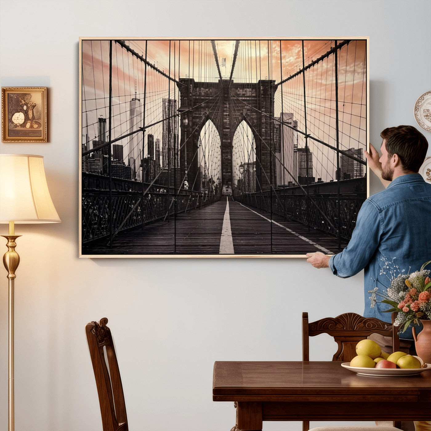 93226664-MGV-CV-36X24 - Brooklyn Bridge Canvas Wall Art, New York City Skyline Photography Print, NYC Landmark Urban Decor Artwork