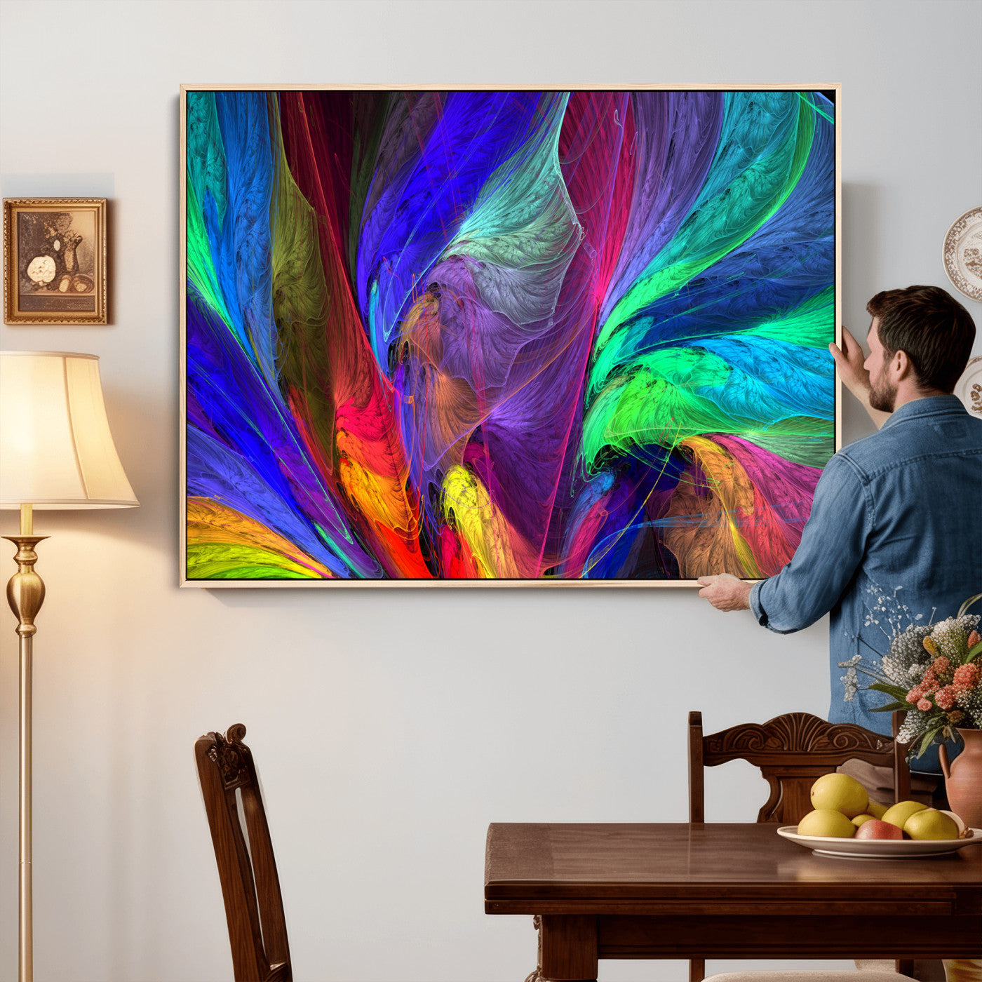 376925791-MGV-CV-36X24 - Colorful Abstract Canvas Wall Art, Rainbow Swirl Fractal Print, Bold Multicolor Living Room Decor, Vibrant Energy Art, Large Abstract Wall Art