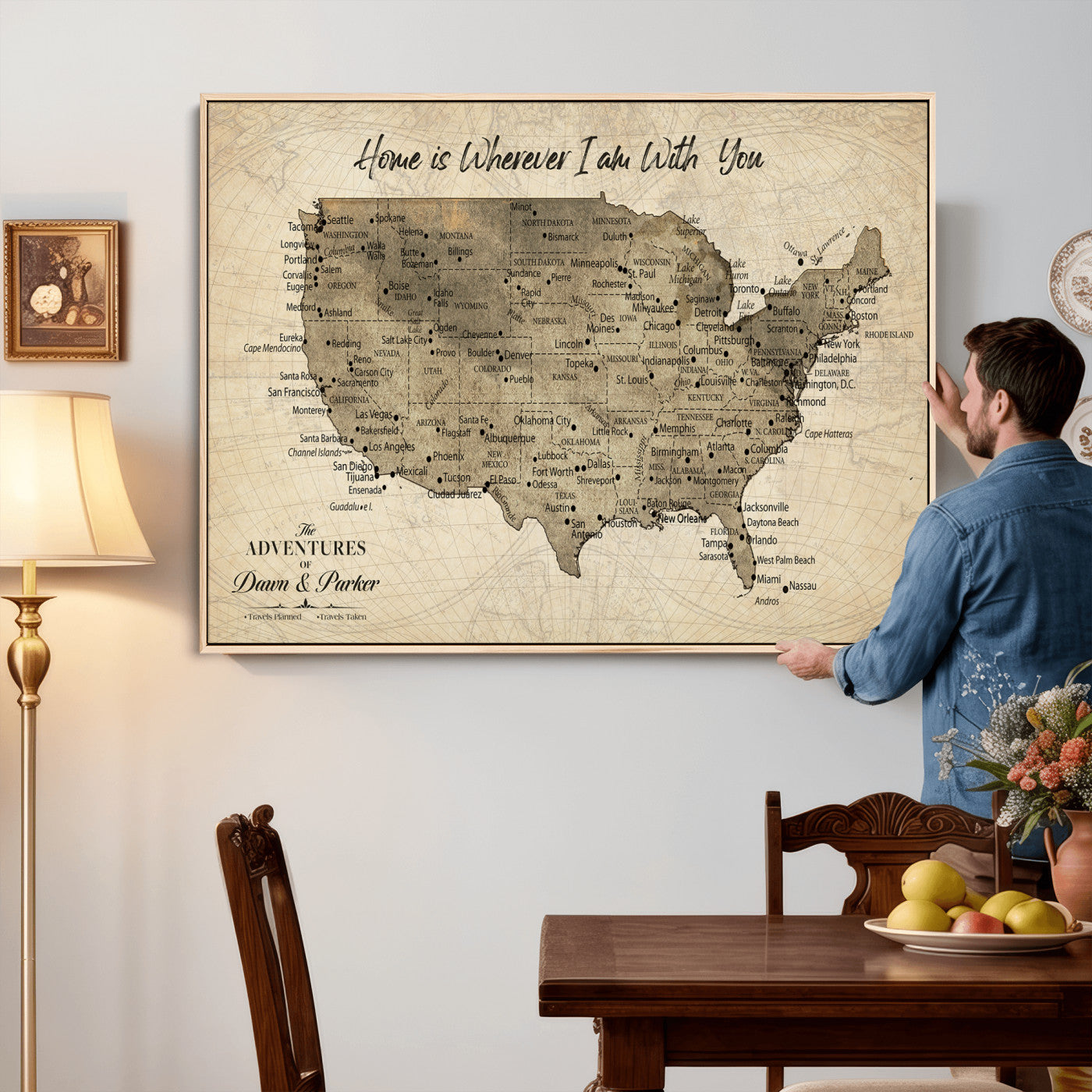 19102499U-MGV-CV-36X24 - Personalized USA Push Pin Travel Map Canvas for Adventure Wall Decor