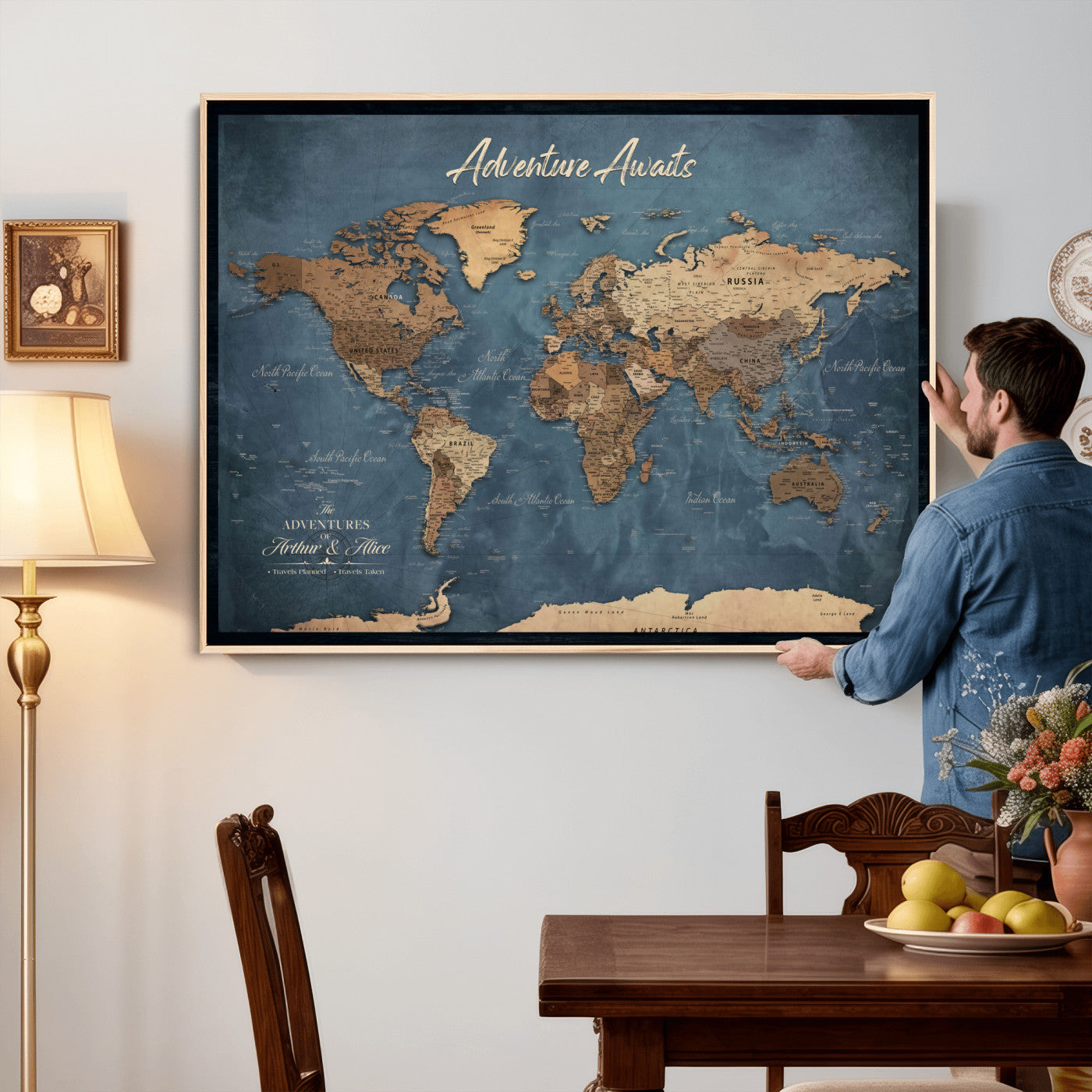 14637271-MGV-CV-36X24 - Custom Push Pin World Map Canvas | Personalized Travel Tracker | Wedding Anniversary Gift for Couples | Adventure Map Wall Art with Pins