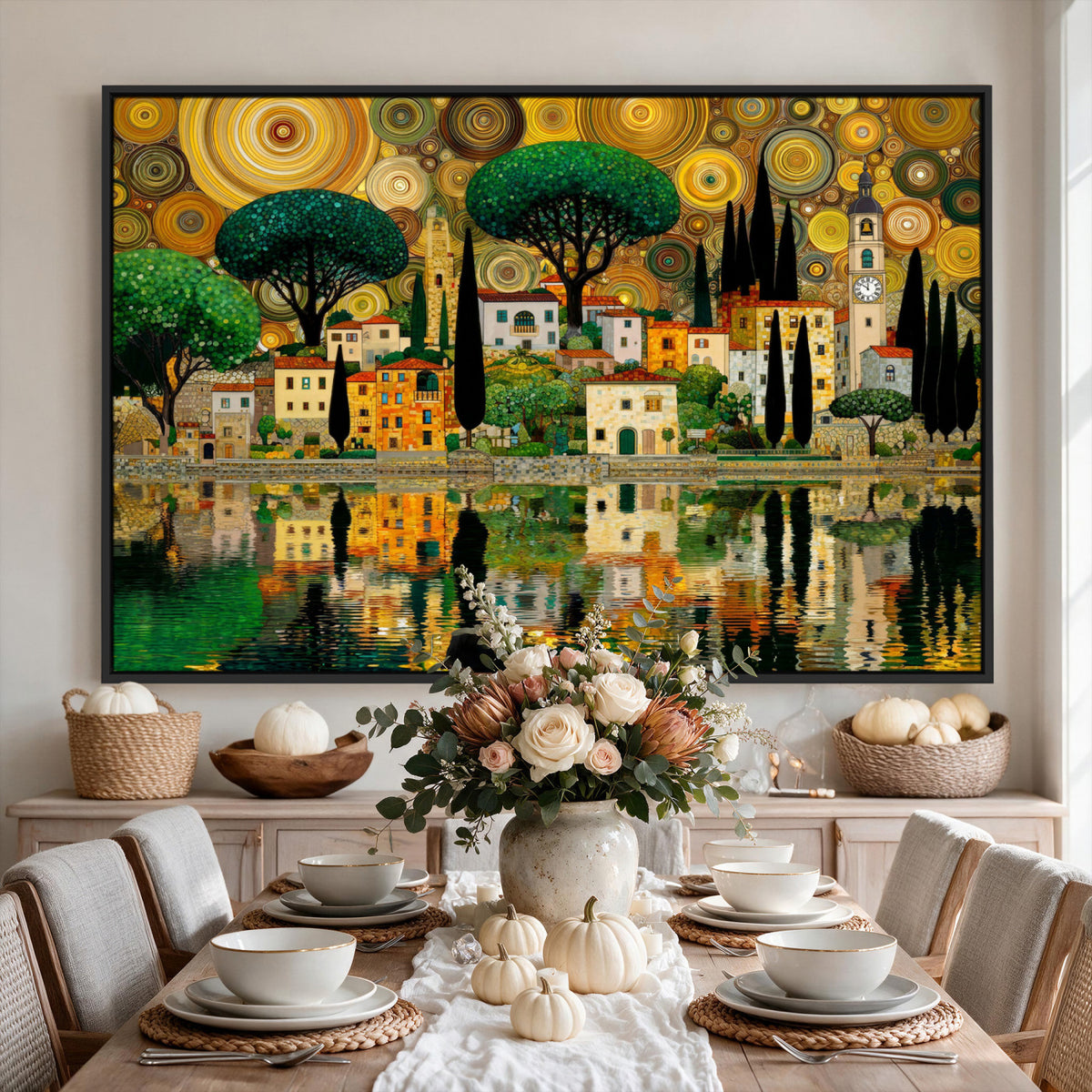 93010897-MGV-CV-36X24 - Gustav Klimt Golden Cityscape Wall Art Canvas Print,