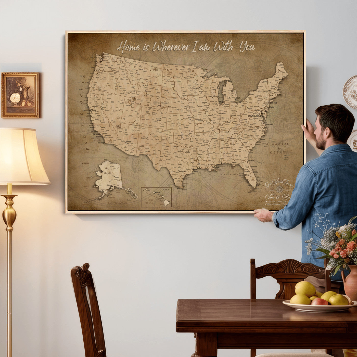 21454917-MGV-CV-36X24 - Personalized USA Push Pin Travel Map, Custom United States Map, Push Pin Map, USA Bucket List Map, Anniversary Gift | Couple Travel Map Wall Art