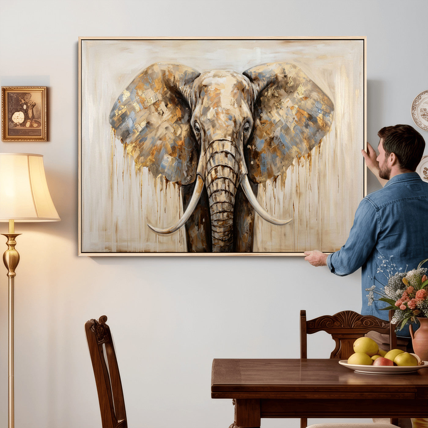 95819221-MGV-CV-36X24 - Gold Leaf Elephant Canvas Wall Art Abstract African Wildlife Painting Print