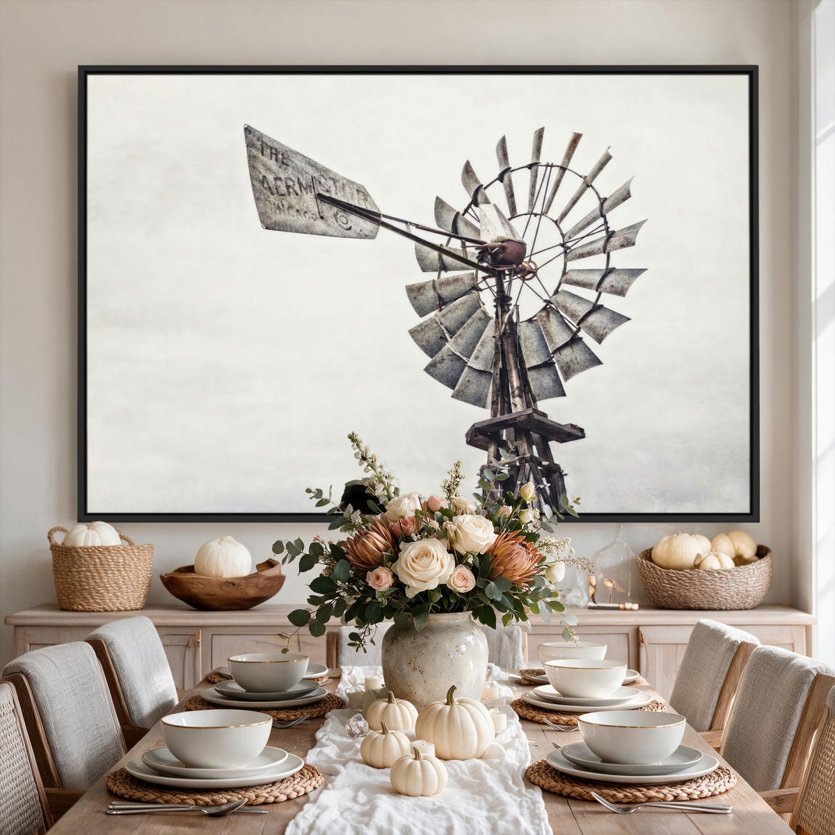 63200638-MGV-TP-24X36 - Vintage Rustic Farmhouse Windmill Canvas Wall Art - Western Country Landscape Print