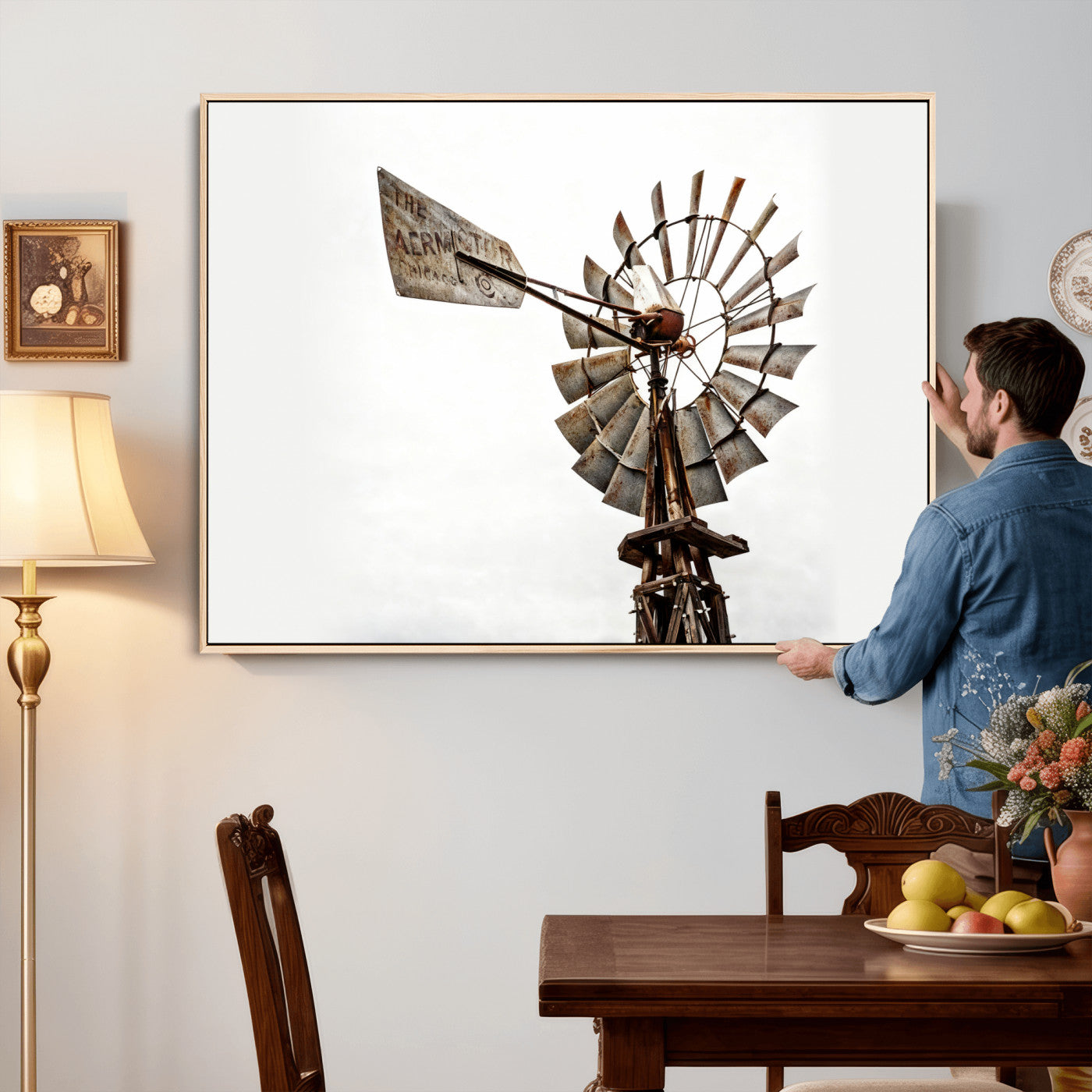99806928-MGV-CV-36X24 - Rustic Farmhouse Windmill Canvas Wall Art Vintage Western Farmhouse Print