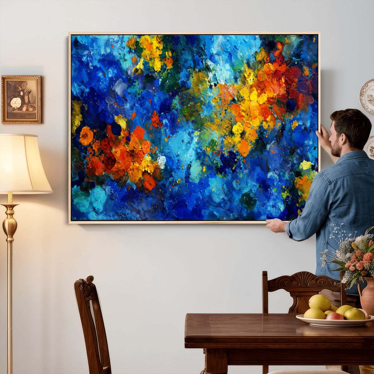 52431611-MGV-CV-36X24 - Vibrant Blue Abstract Canvas Wall Art Colorful Impasto Oil Painting Print