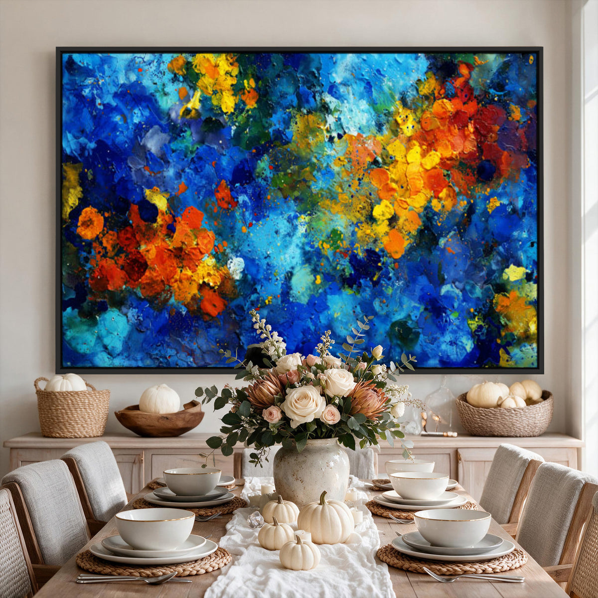 52431611-MGV-CV-36X24 - Vibrant Blue Abstract Canvas Wall Art Colorful Painterly Oil Painting Style Print