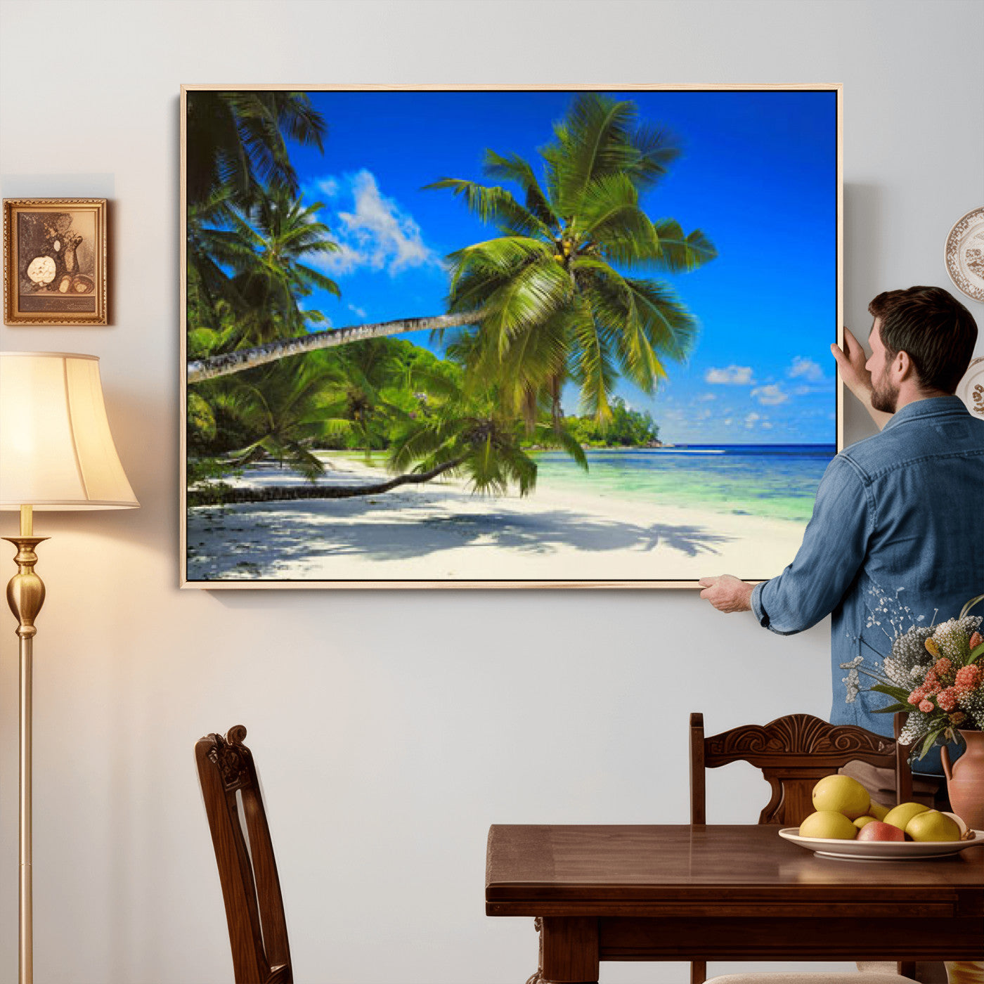 20475280-MGV-CV-36X24 - Tropical Island Coconut Palm Trees Wall Art Canvas Print - Turquoise Beach Print for Nautical Home Decor
