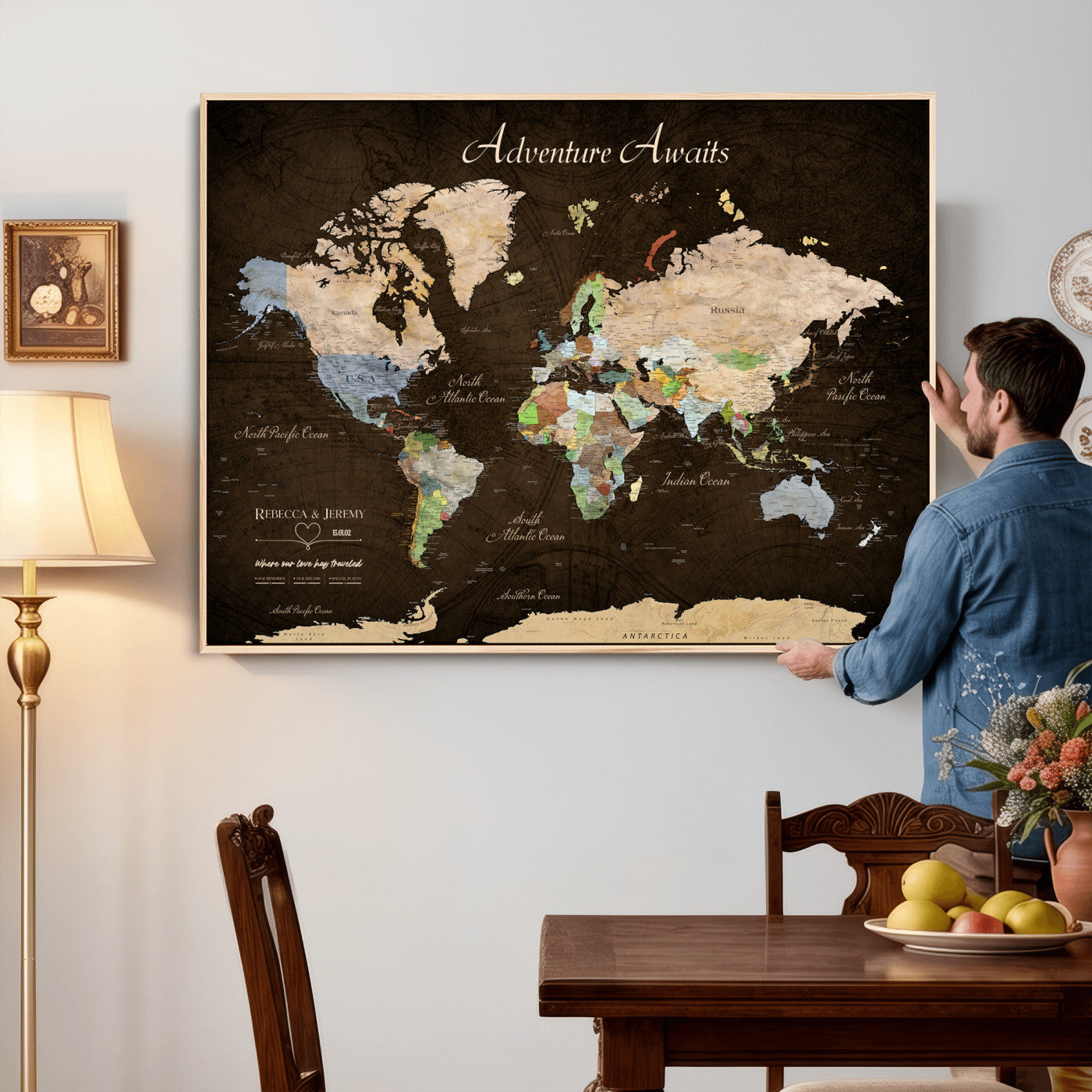 95753799-MGV-CV-36X24 - Custom Push Pin World Map Canvas Print – Personalized Travel Map Wall Art