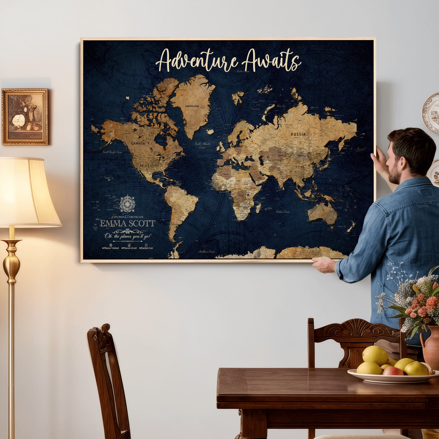 44399597-MGV-CV-36X24 - Custom Push Pin World Map Canvas Print – Personalized Travel Map Wall Art