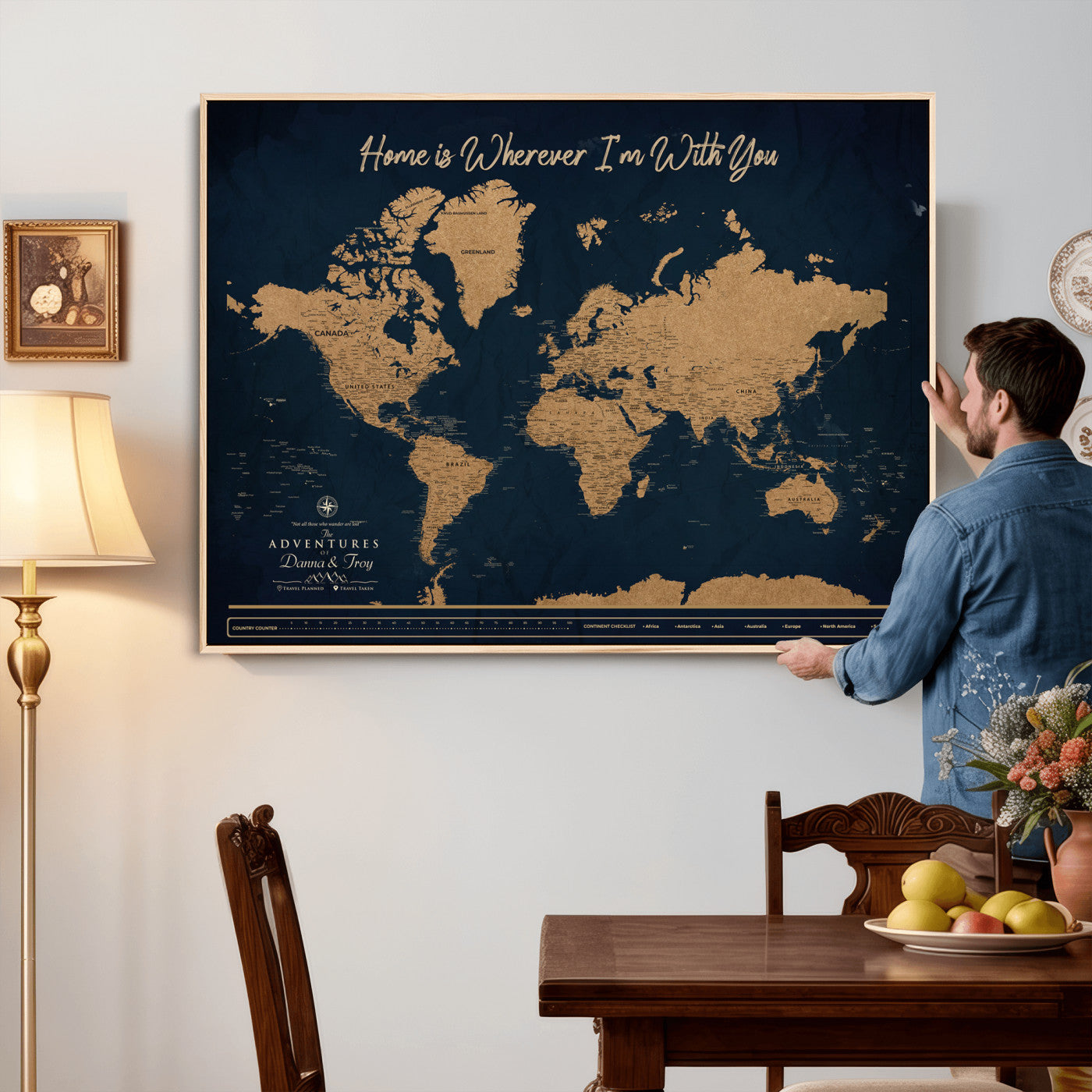 45598170-MGV-CV-36X24 - Custom Push Pin World Map Canvas Print – Personalized Travel Map Wall Art