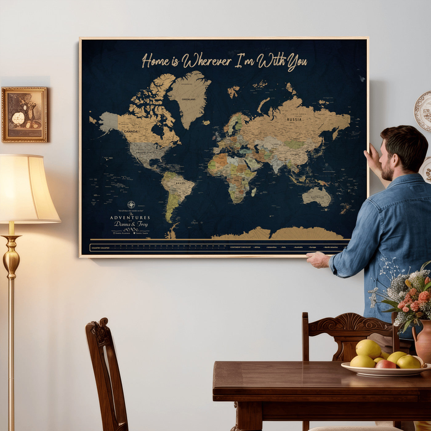 14276407-MGV-CV-36X24 - Custom Push Pin World Map Canvas Print – Personalized Travel Map Wall Art
