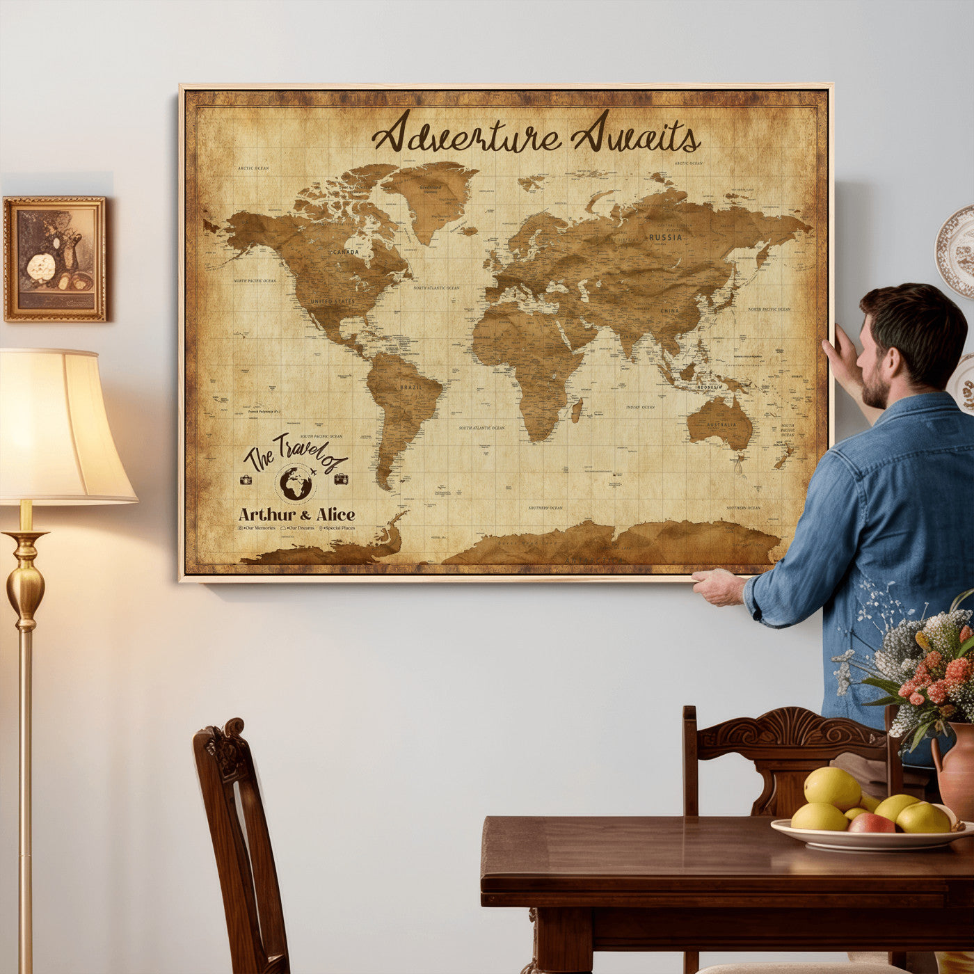 43427501-MGV-CV-36X24 - Custom Push Pin World Map Canvas Print – Personalized Travel Map Wall Art