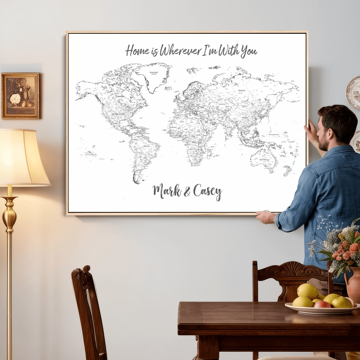 84721465-MGV-CV-36X24 - Custom Push Pin World Map Canvas Print – Personalized Travel Map Wall Art