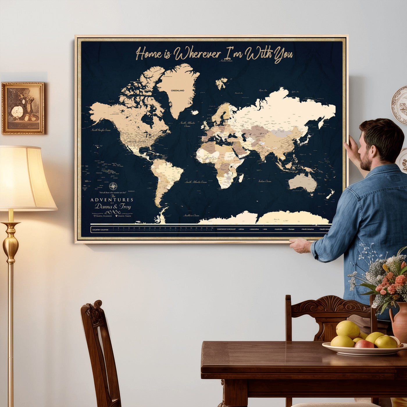 29990805-MGV-CV-36X24 - Custom Push Pin World Map Canvas Print – Personalized Travel Map Wall Art