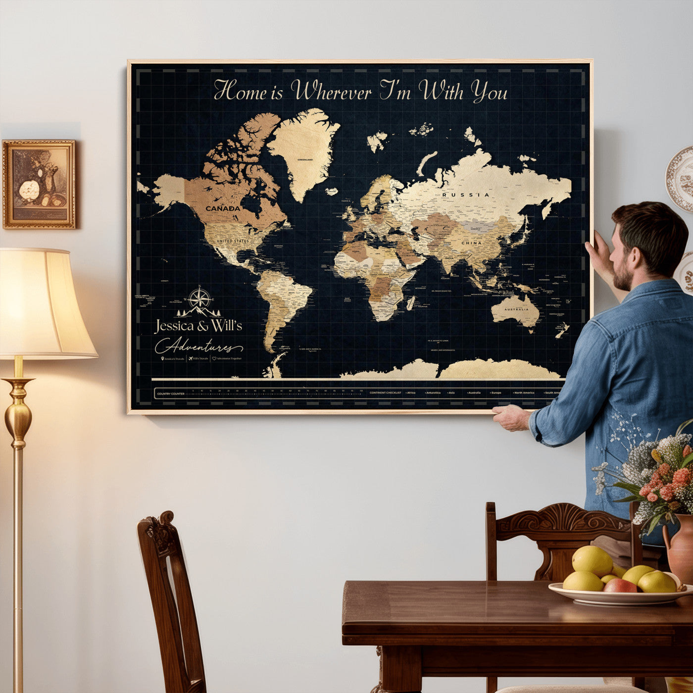 83786806-MGV-CV-36X24 - Custom Push Pin World Map Canvas Print – Personalized Travel Map Wall Art