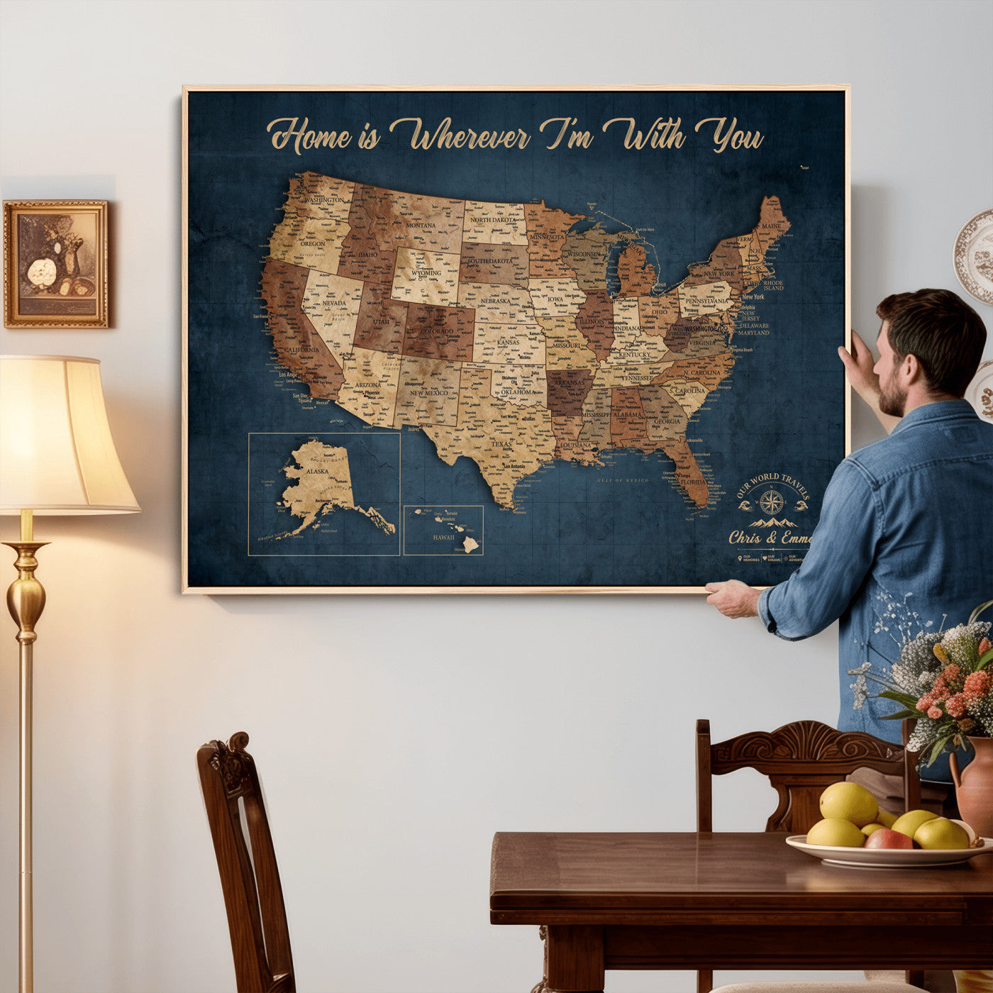 87620242N-MGV-CV-36X24 - Personalized USA Push Pin Travel Map Wall Art Canvas Print | Custom United States Map, Push Pin Map - USA Bucket List Map