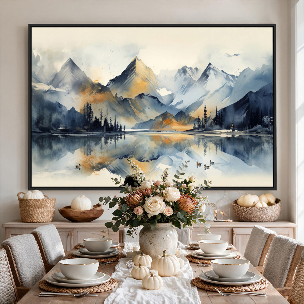 10196184T-MGV-CV-36X24 - Lake Abstract Mountain Wall Art Canvas Print