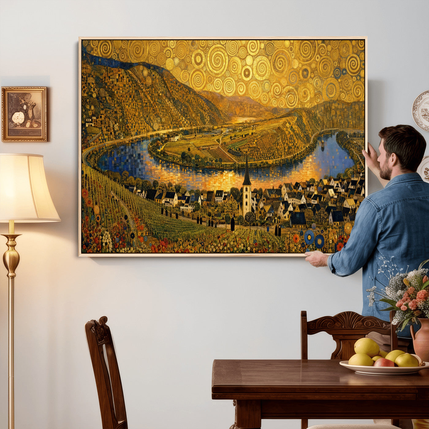 33713008-MGV-CV-36X24 - Gustav Klimt Style Mosel City Wall Art Canvas Print