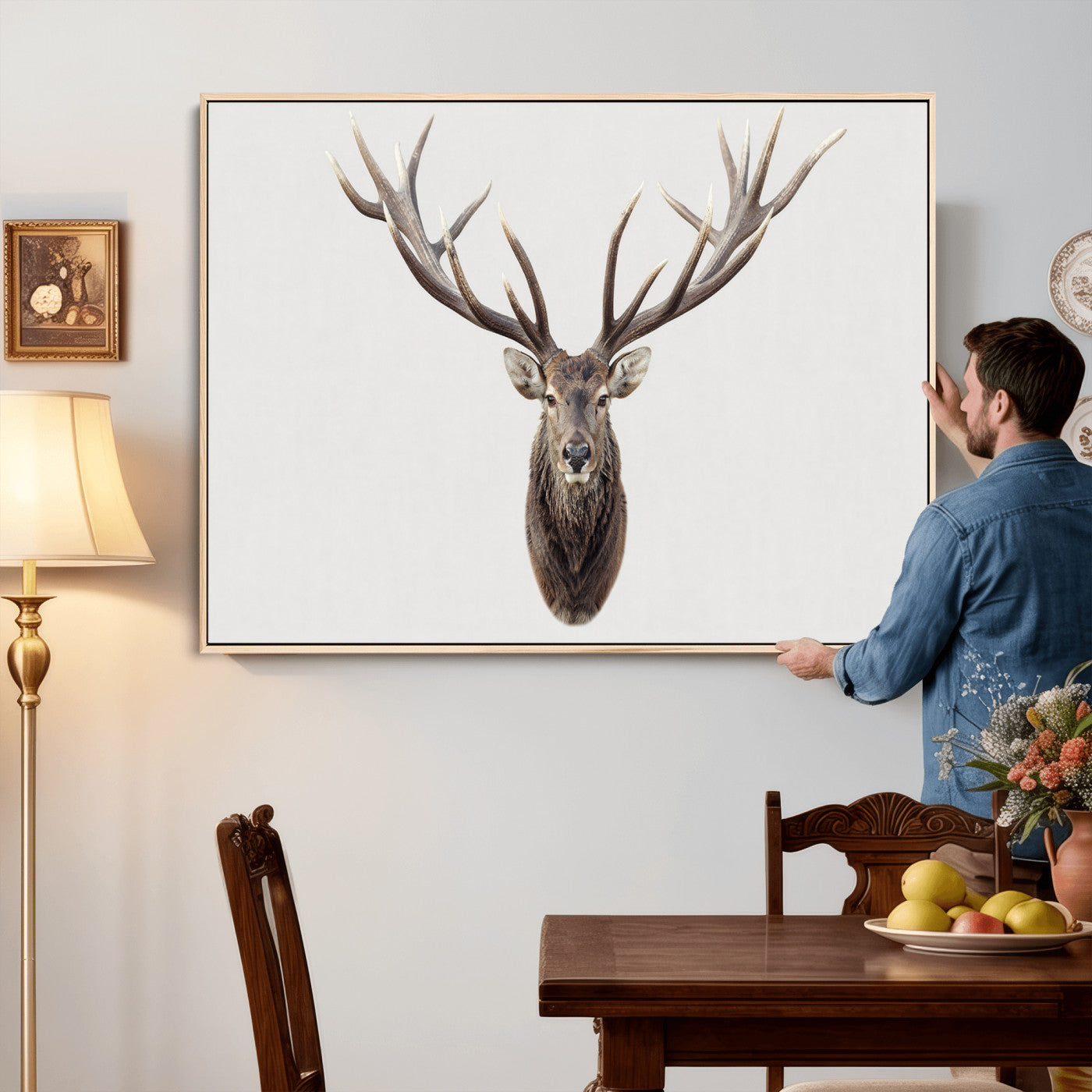 840173GY-MGV-CV-36X24 - Majestic Red Deer Canvas Wall Art – Stag Antlers Horns Print, Wildlife Hunting Poster, Rustic Cabin Lodge Decor
