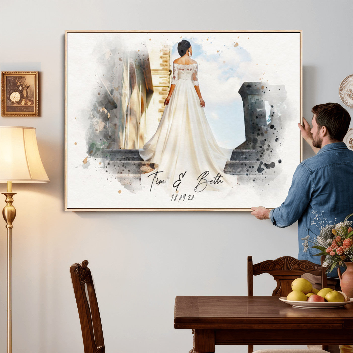 22778251-MGV-CV-36X24 - Watercolor Couple Portrait from Photo, Custom Wedding Anniversary Gift for Wife Husband Parents, Engagement Gift for Friend, Custom Gift