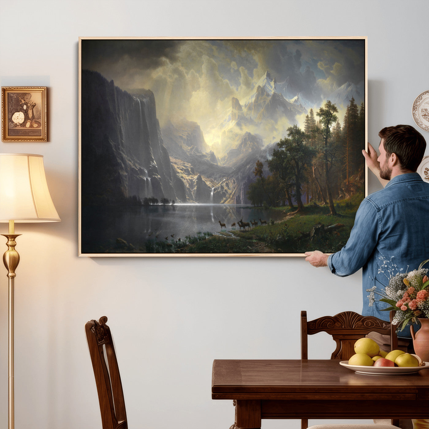 88679214-MGV-CV-36X24 - Albert Bierstadt Among the Sierra Nevada California Yosemite Wall Art Canvas Print, Classic Fine Art Painting Print