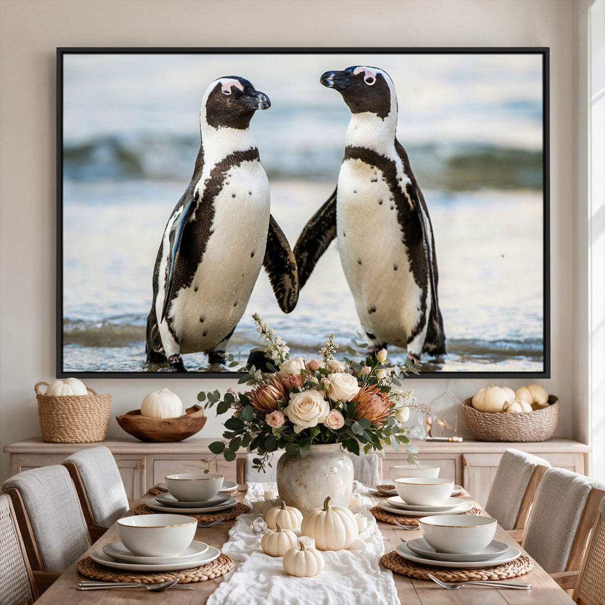 64870405-MGV-TP-30X20 - African Penguins Boulders Beach Wall Art Canvas Print, Cute Penguin Couple Photo Print