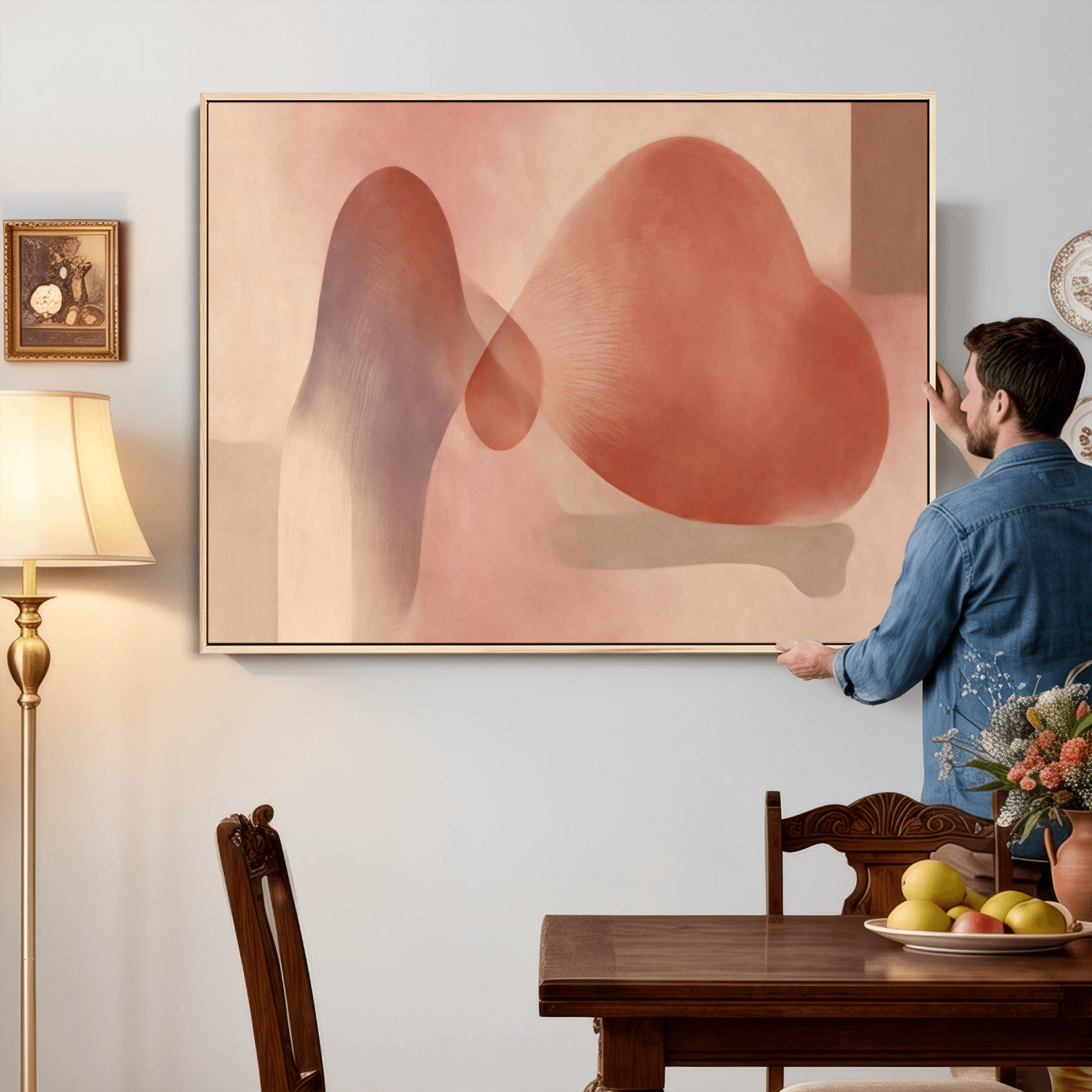 85110643-MGV-CV-36X24 - Vinna Begin Calin Biomorphic Abstract Wall Art Canvas Print, Terracotta Pink Organic Shapes Art Painting Print