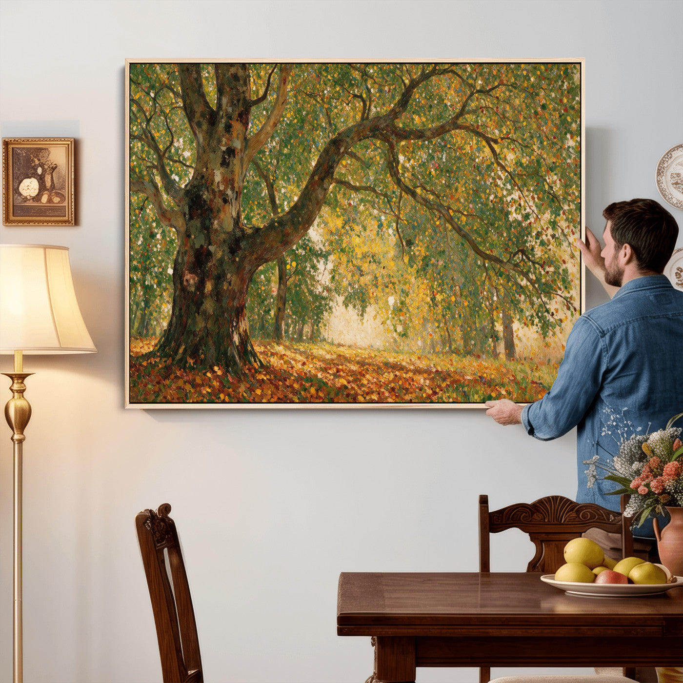 52555601-MGV-CV-36X24 - Claude Monet Style The Bodmer Oak Fontainebleau Forest Wall Art Canvas Print, Autumn Landscape Painting Print