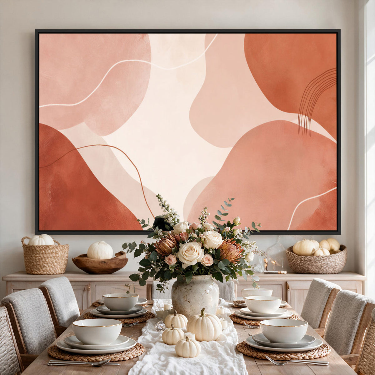 17685421-MGV-CV-36X24 - Abstract Boho Terracotta Wall Art Canvas Print, Mid Century Minimalist Painting Print