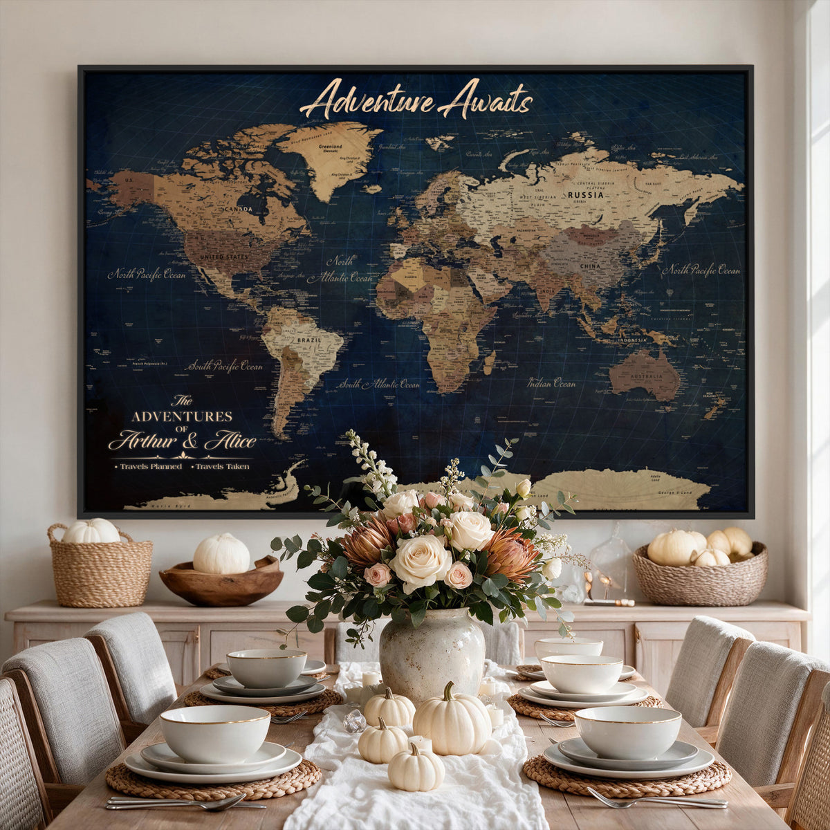 74477969-MGV-CV-36X24 - Custom Push Pin World Map Canvas | Personalized Travel Tracker | Wedding Anniversary Gift for Couples | Adventure Map Wall Art with Pins